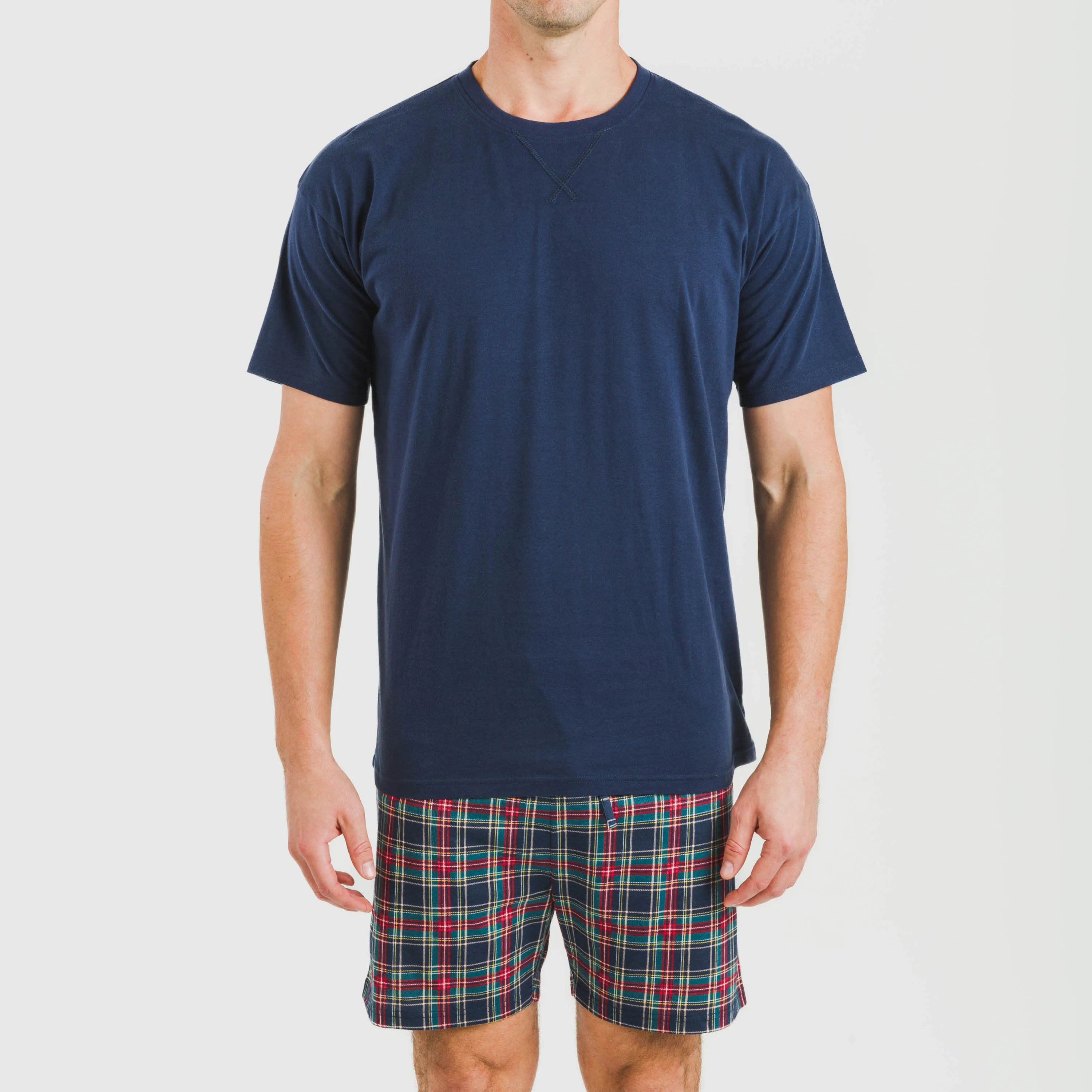 Pijama corto algodón hombre Cuadro Cefiro azul