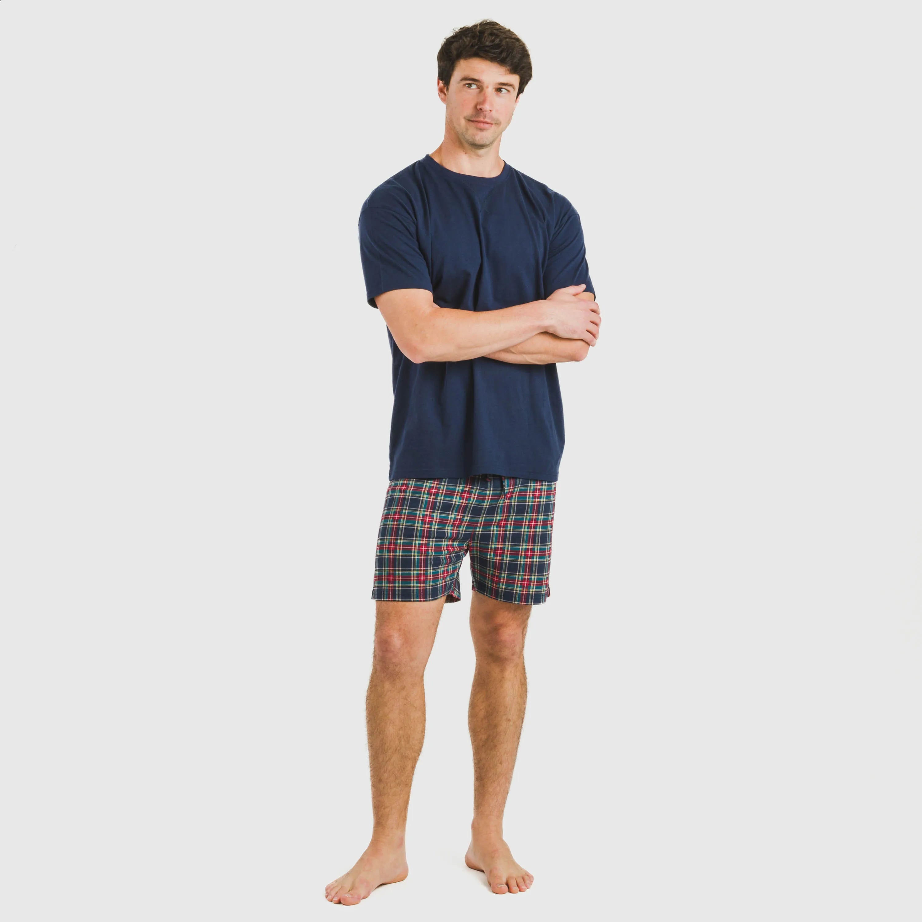 Pijama corto algodón hombre Cuadro Cefiro azul