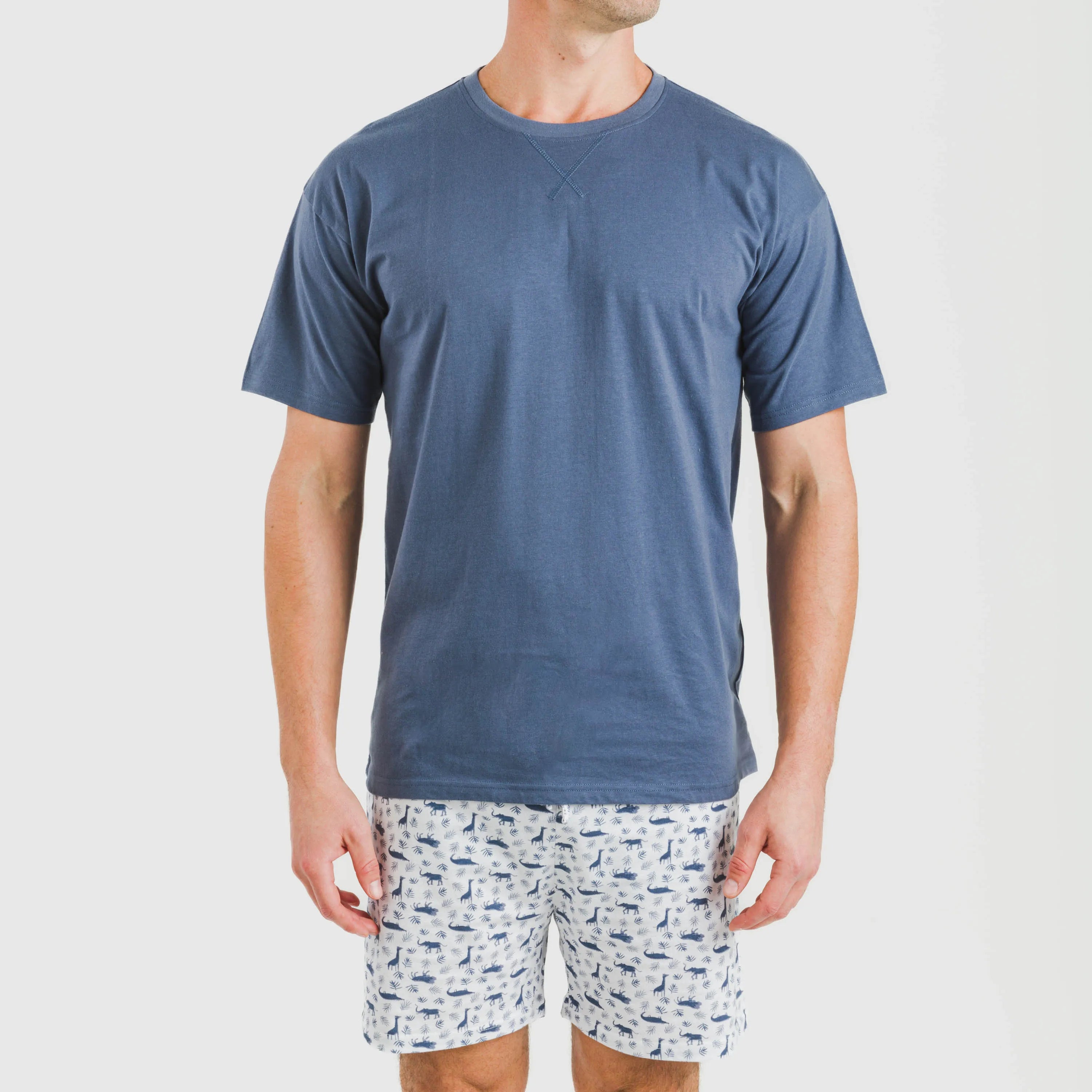 Pijama corto algodón hombre Saachi azul