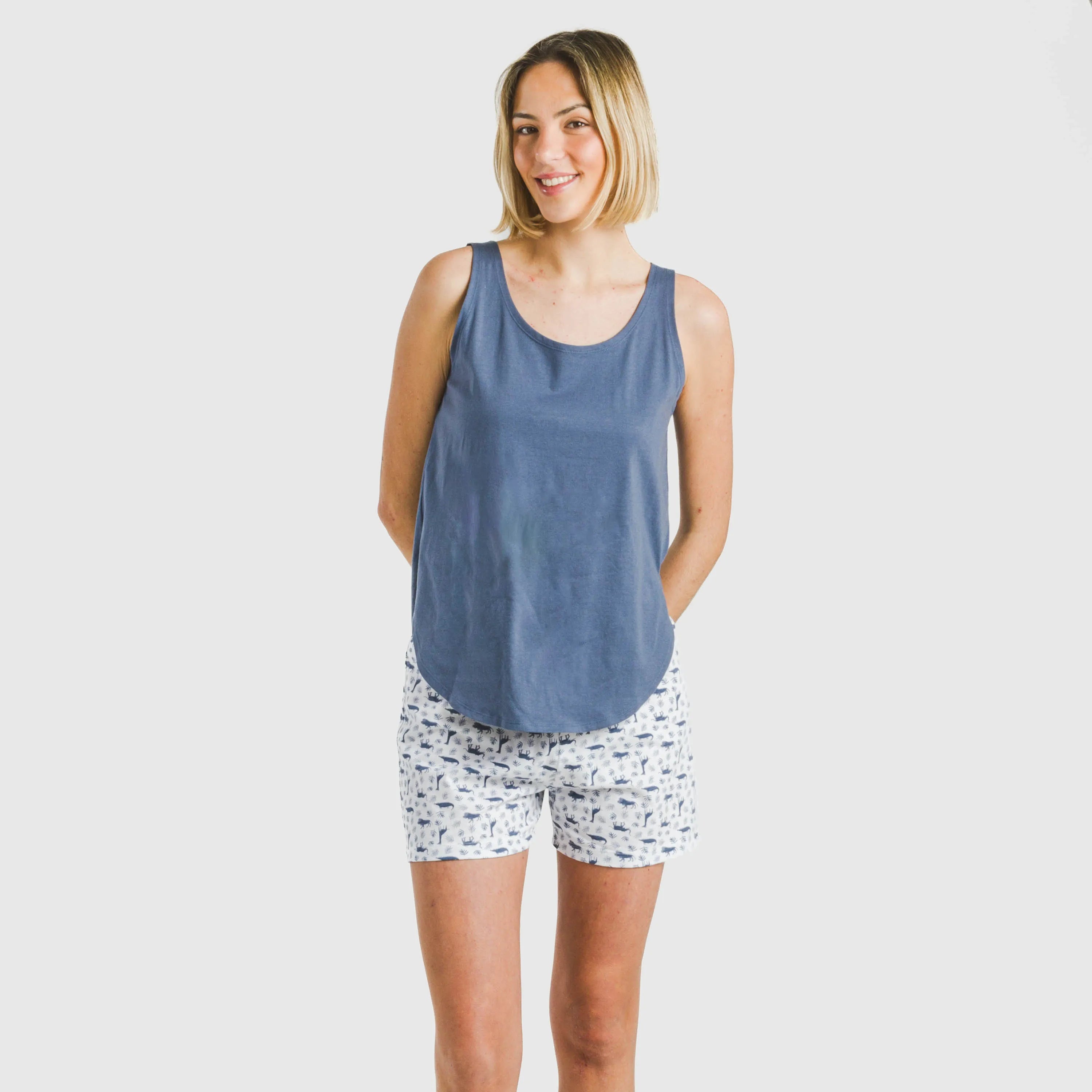 Pijama curto de algodão azul Saachi