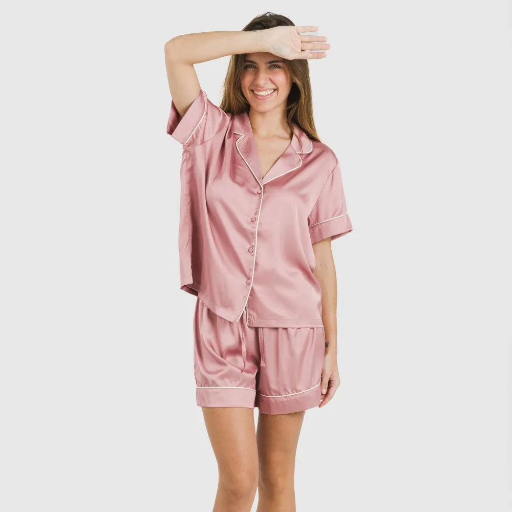 Pijama corto de manga corta satén Friday liso