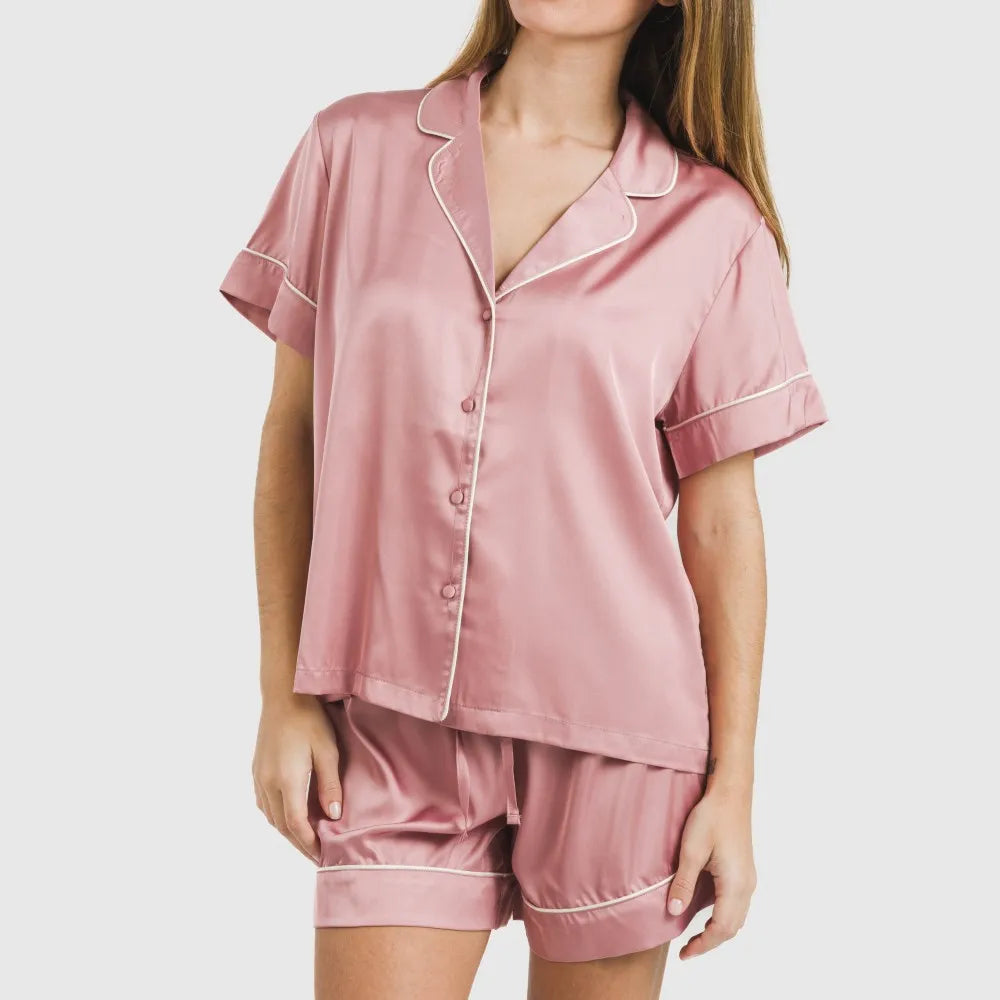 Pijama corto de manga corta satén Friday liso