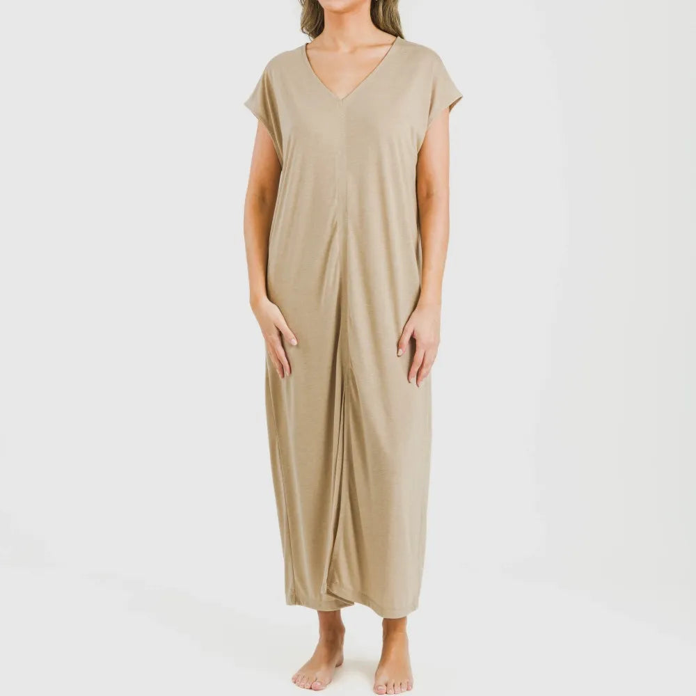 Vestido largo manga fluida viscosa liso