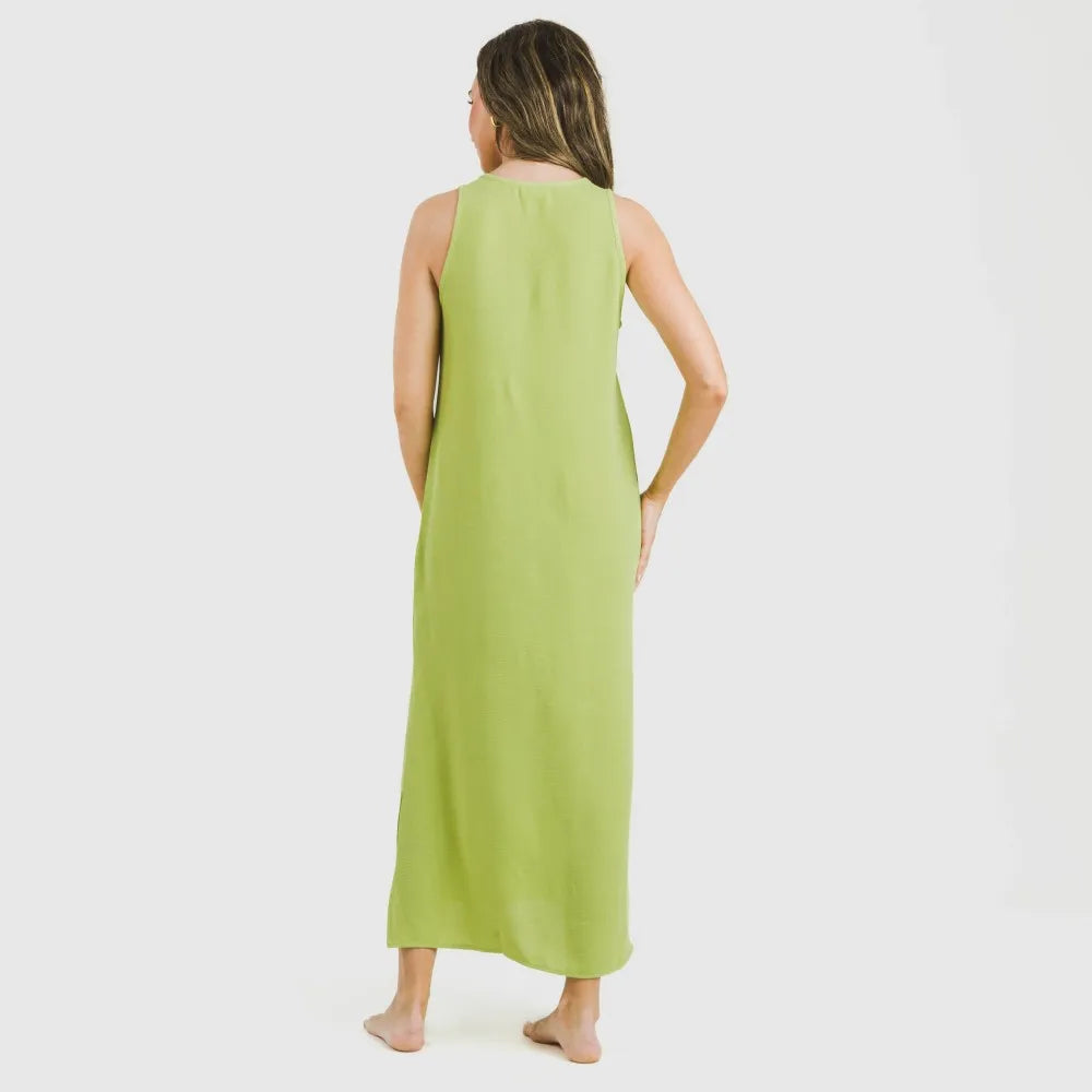 Vestito lungo con spalline in bambula a tinta unita