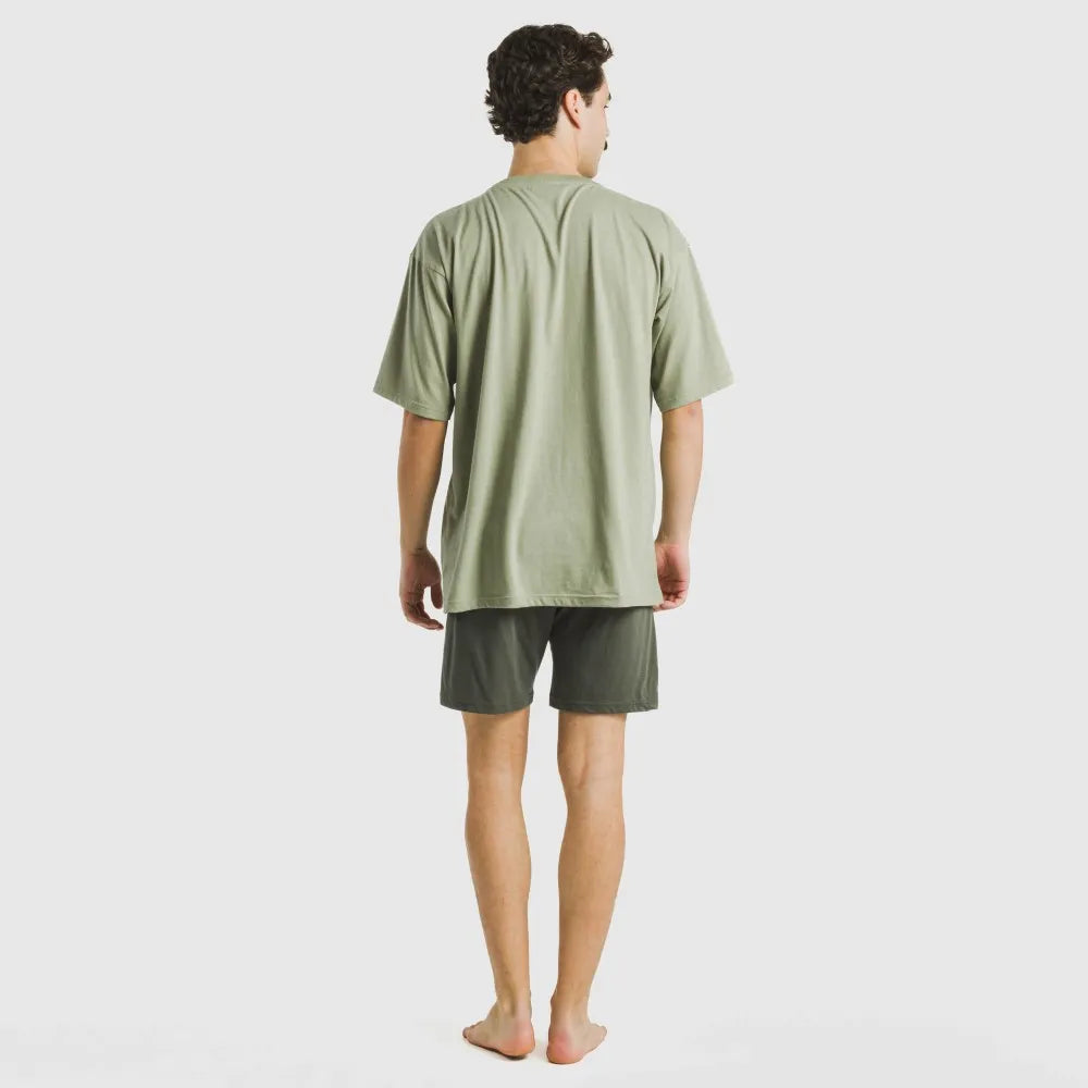 Pijama corto hombre con botones verde claro - verde oscuro