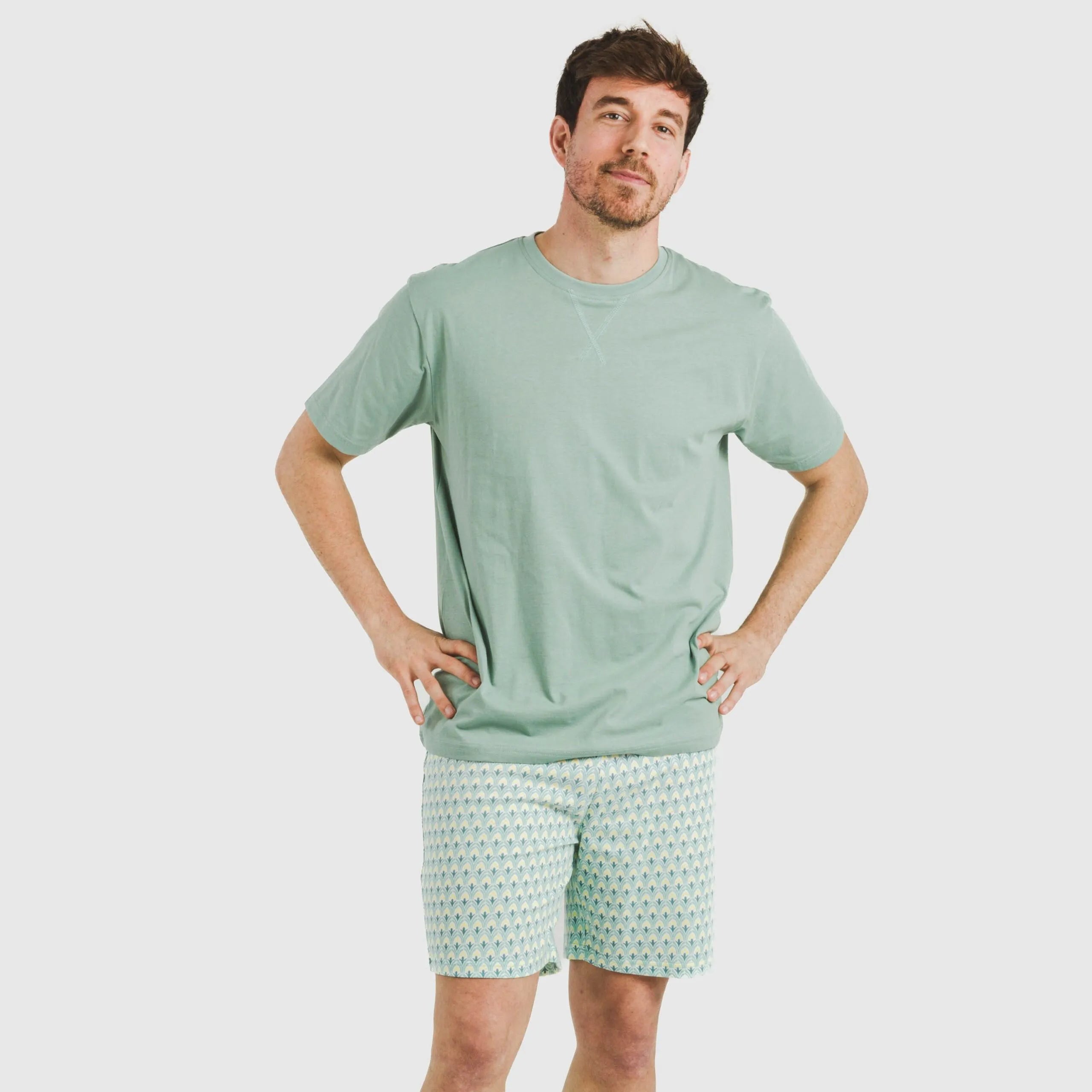 Pijama corto algodón hombre Olimpo verde francés