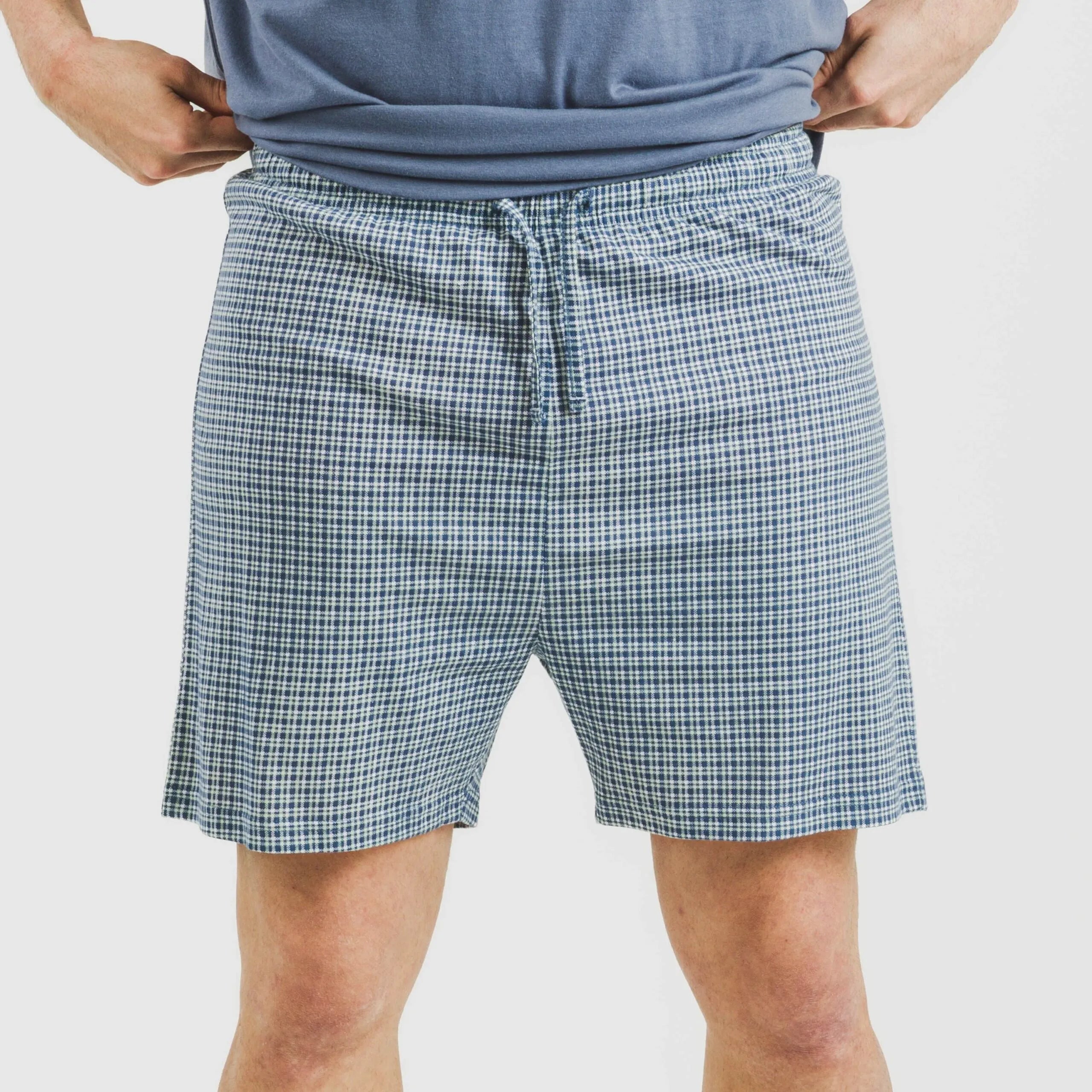 Pijama corto algodón hombre Cuadro Kike azul