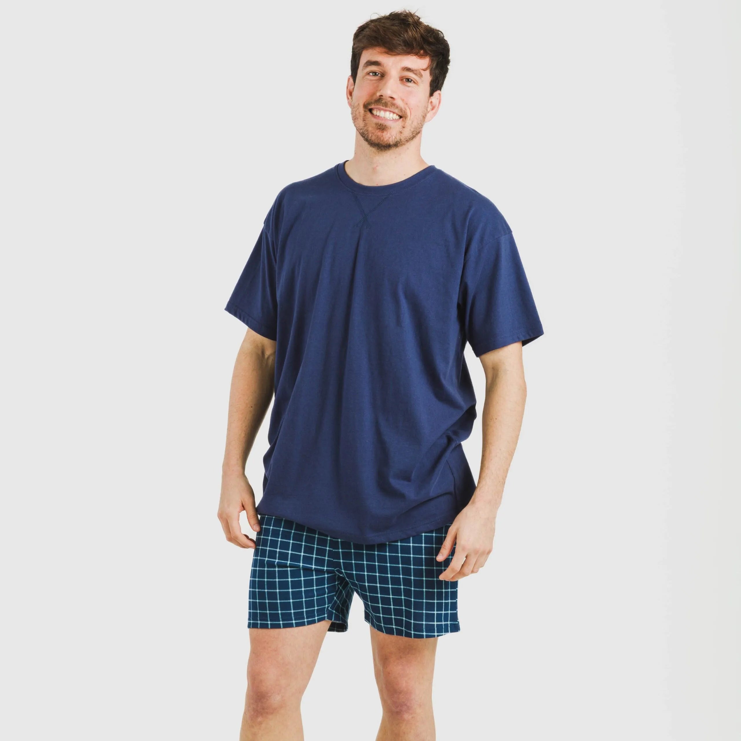 Pijama corto algodón hombre Cuadro Edesia azul