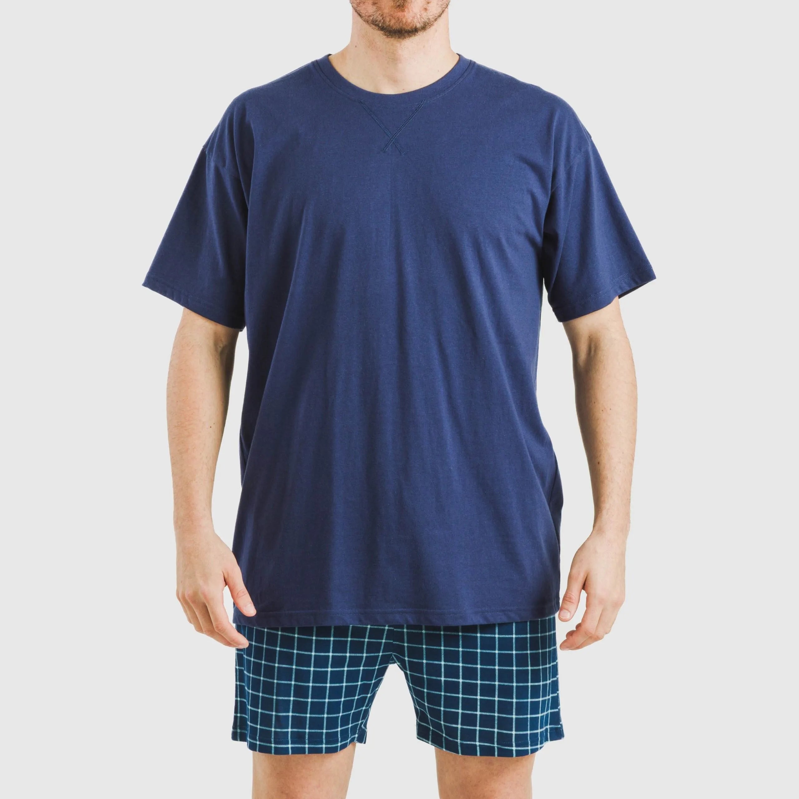 Pijama corto algodón hombre Cuadro Edesia azul
