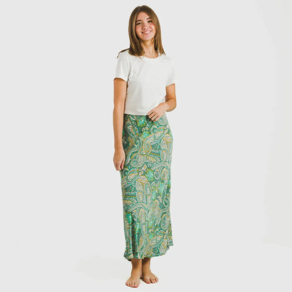 Saia midi de viscose verde Patme