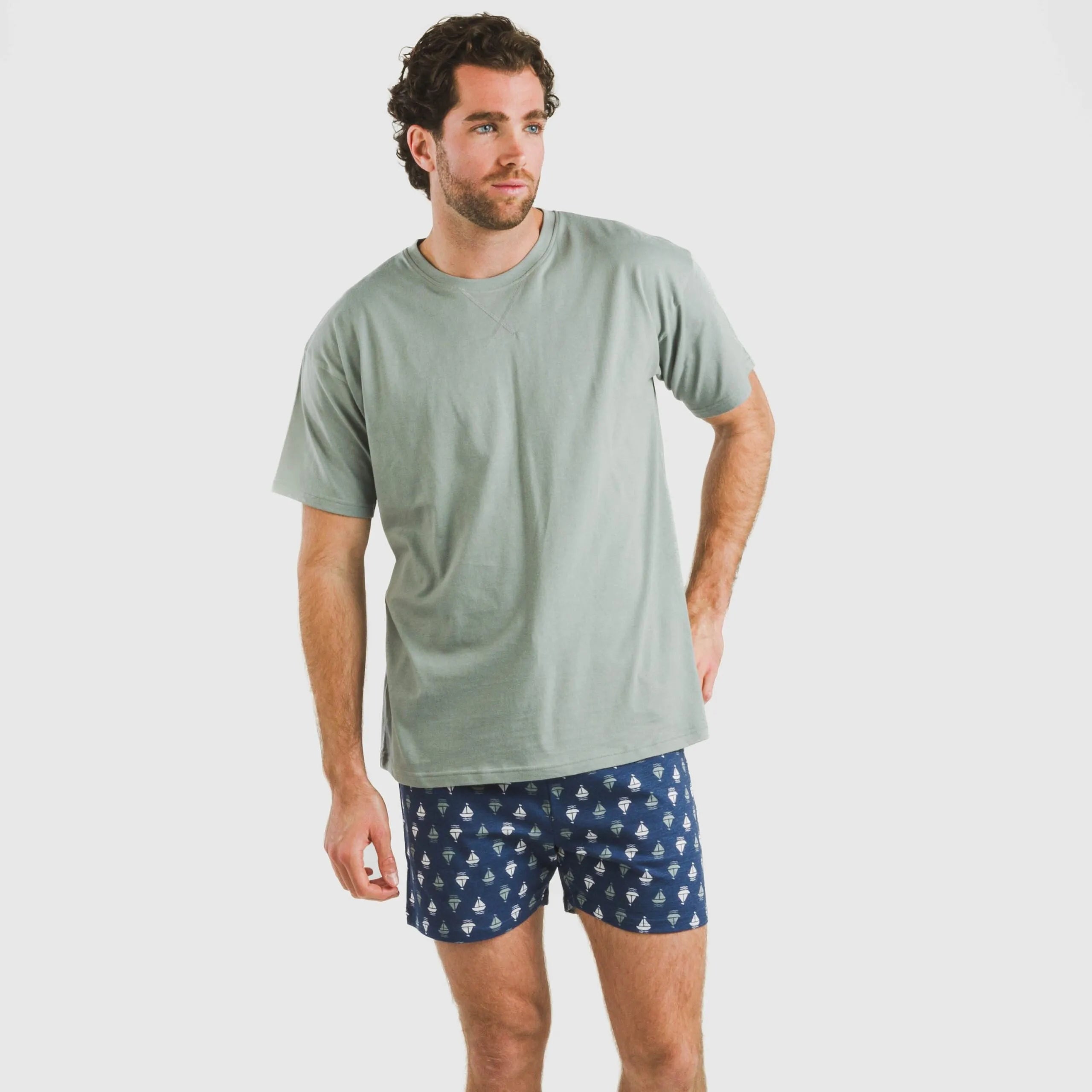 Pijama corto algodón hombre Hawat gris verdoso