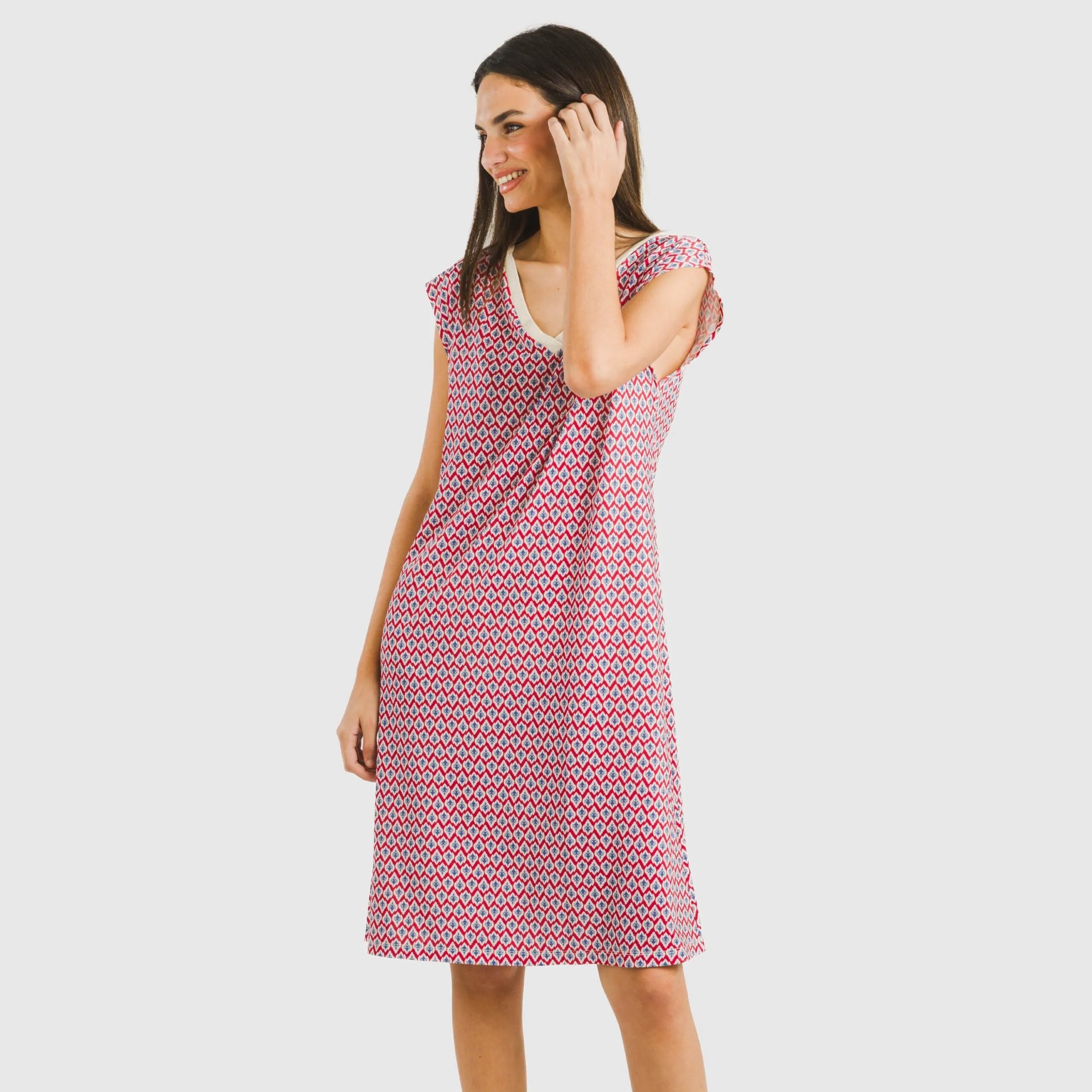 Vestido corto manga fluida soft Arizona burdeos