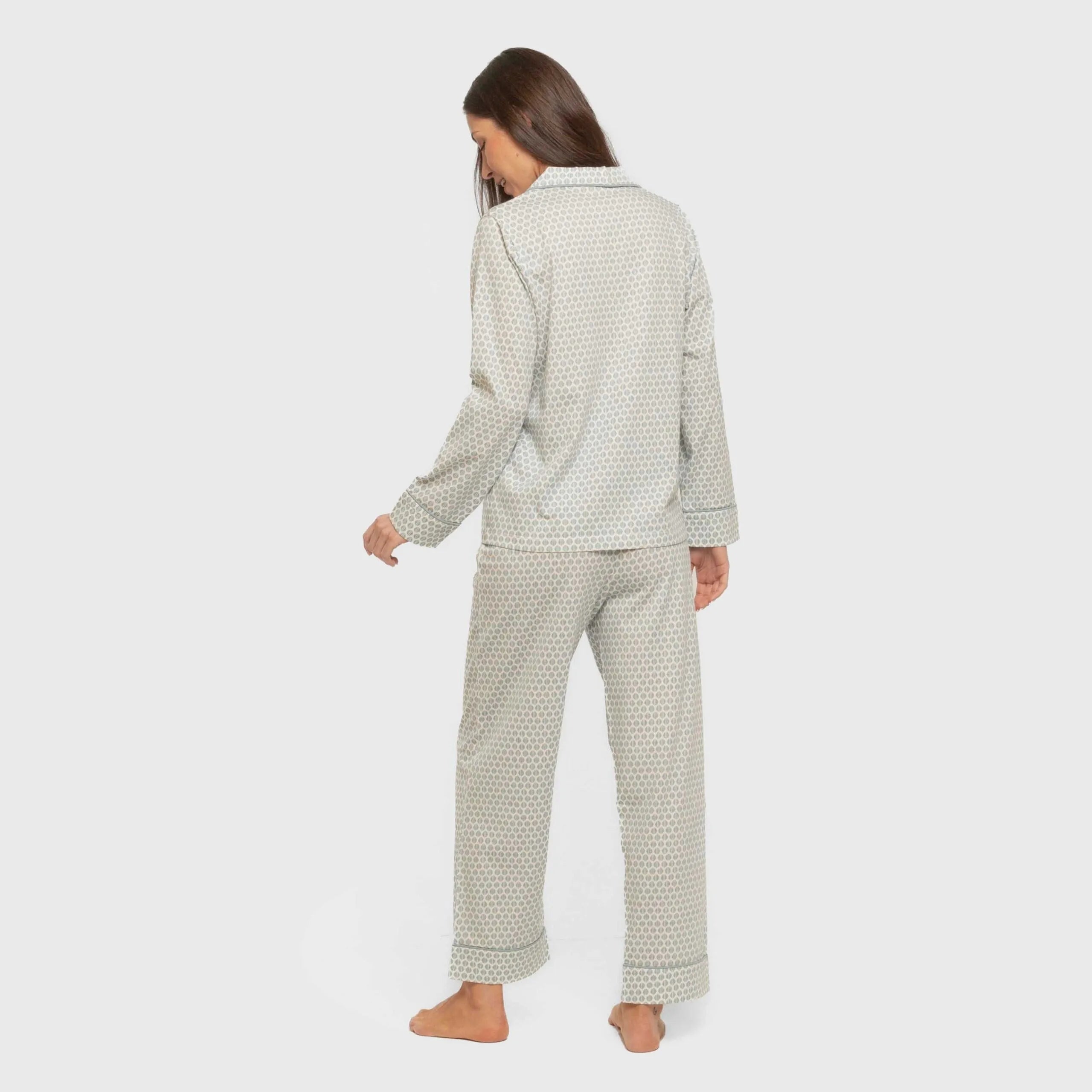 Camisa de pijama feminina longa de algodão Dune Indigo