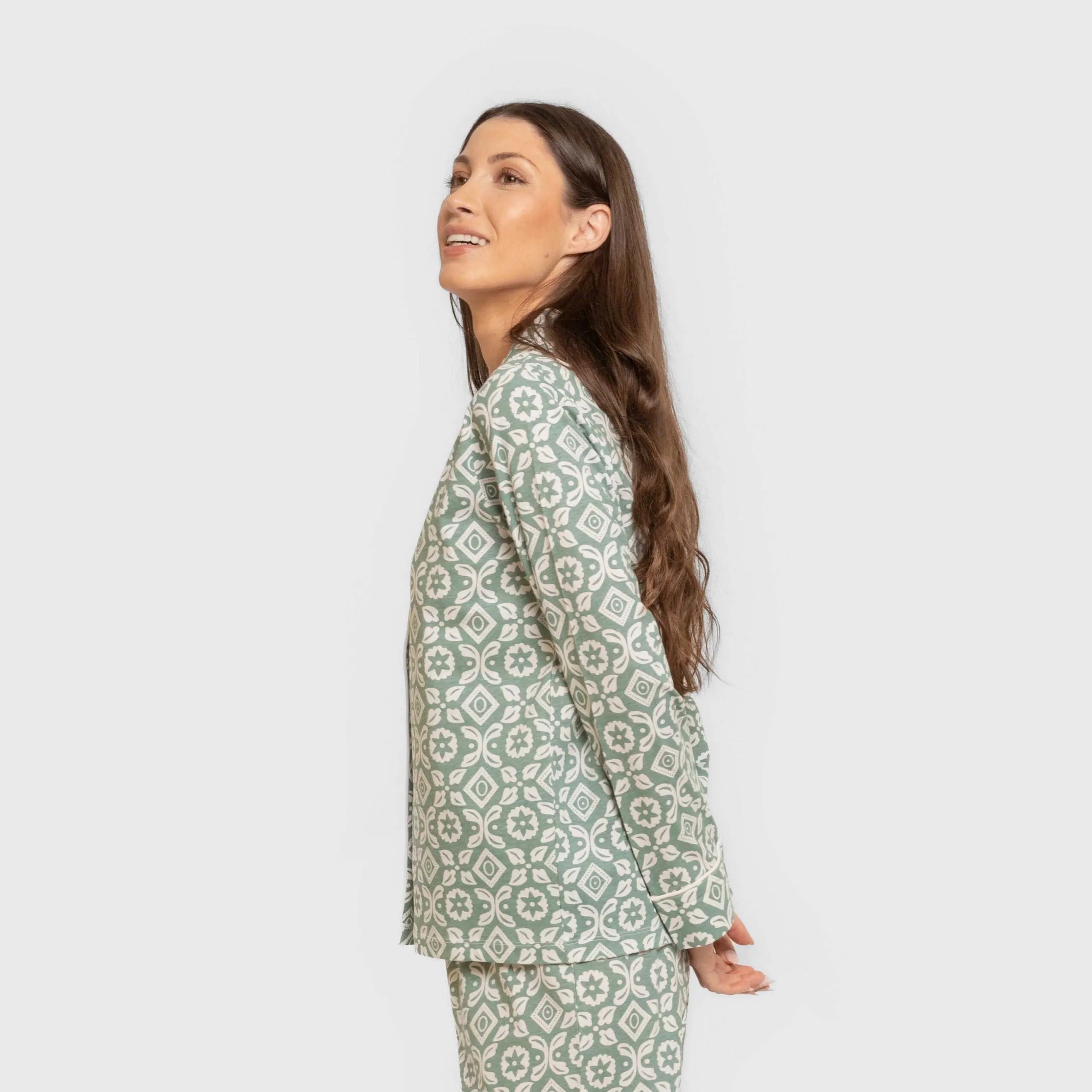 Pijama largo camisero algodón mujer Eugenia verde keike