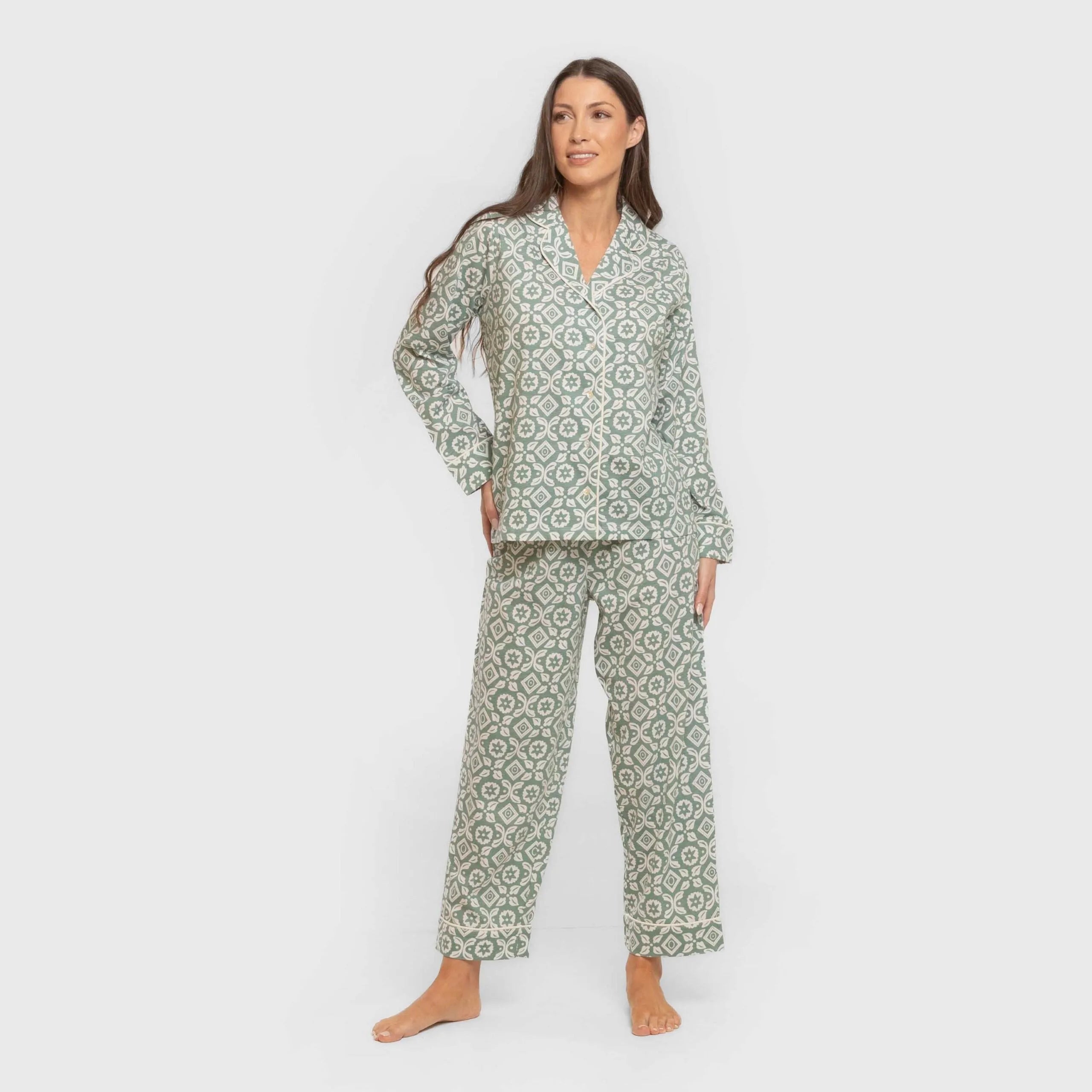 Pijama largo camisero algodón mujer Eugenia Verde keike