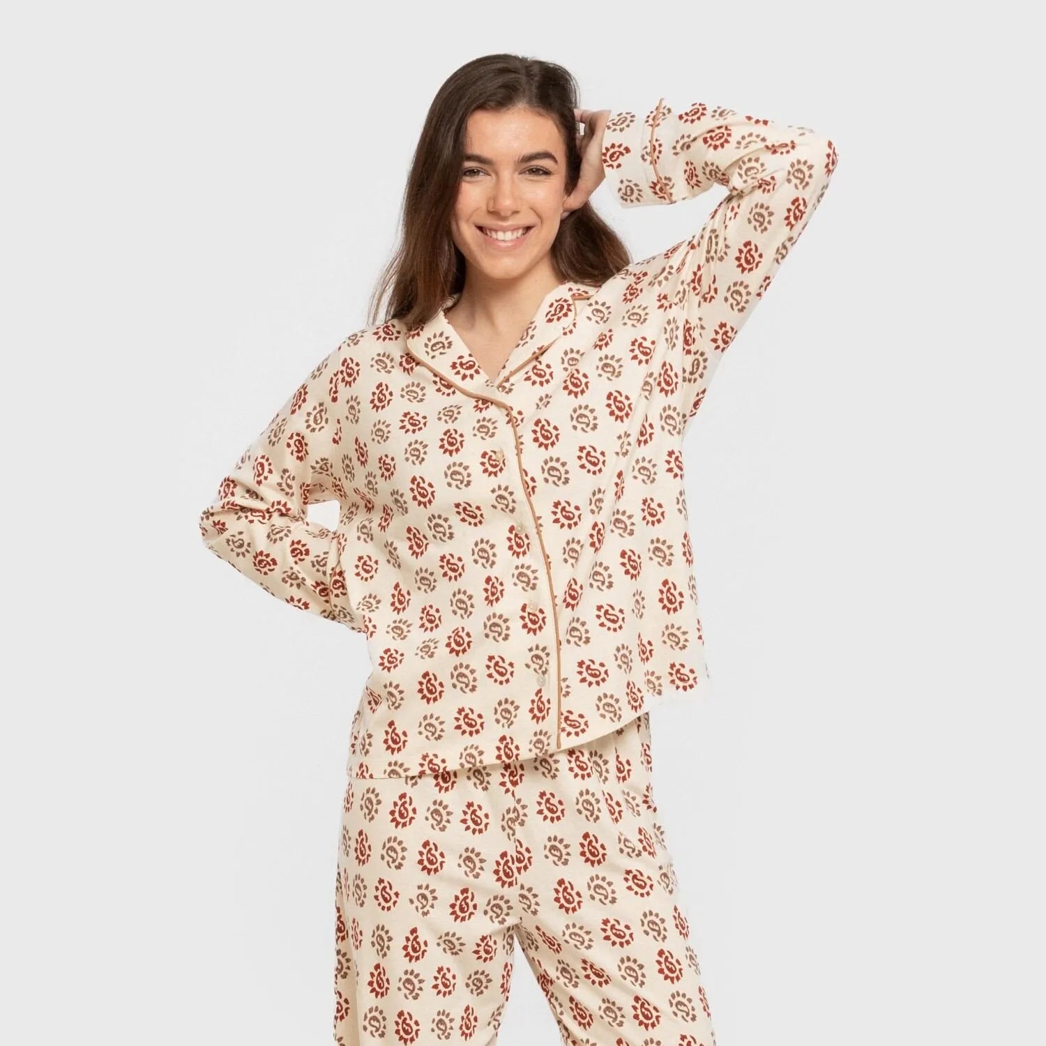 Pijama largo camisero algodón mujer Brianda teja