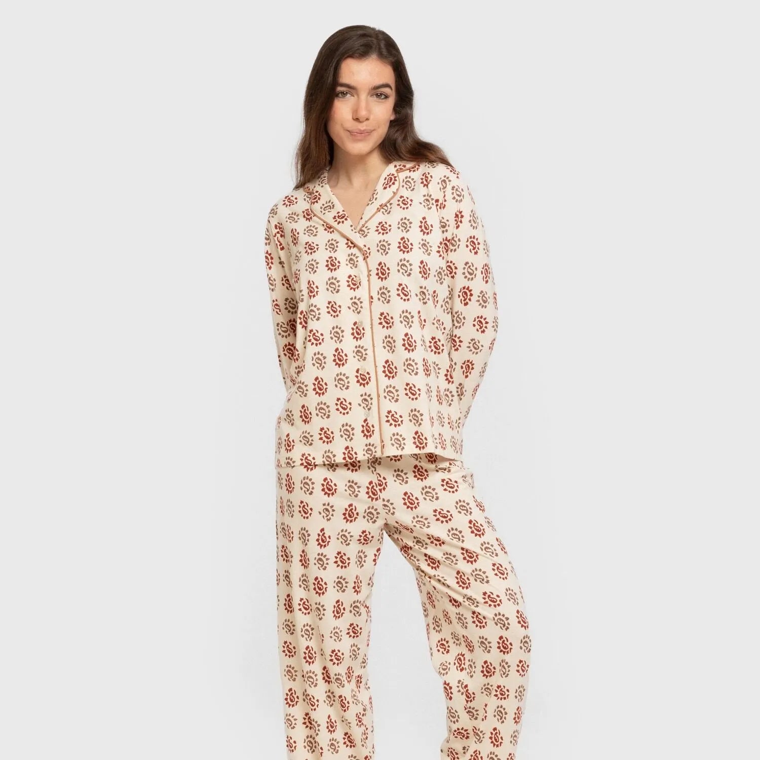 Pijama largo camisero algodón mujer Brianda teja