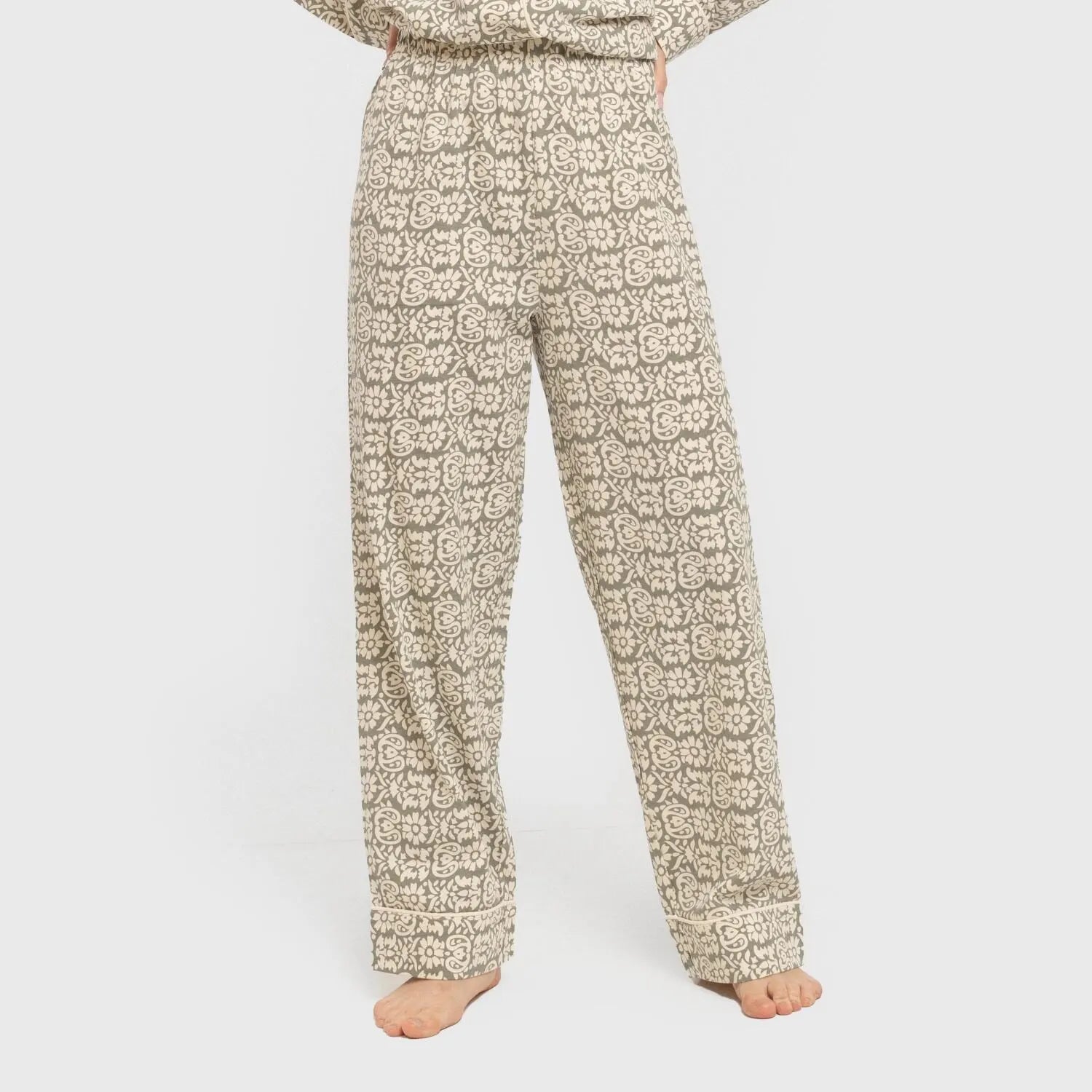 Pijama largo camisero algodón mujer Matilde verde caceria