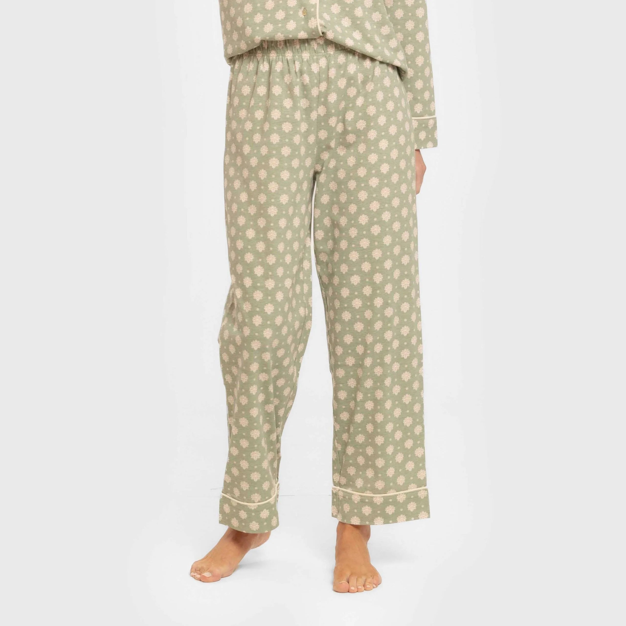 Pijama largo camisero algodón mujer Erati verde caceria