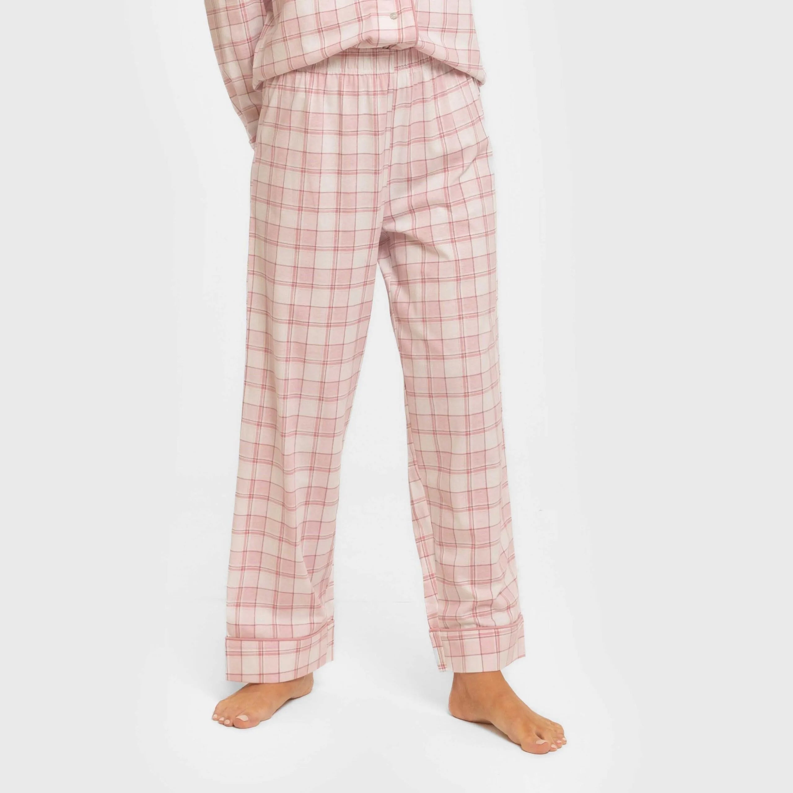 Pijama largo camisero algodón mujer Cuadro Moni Rosa