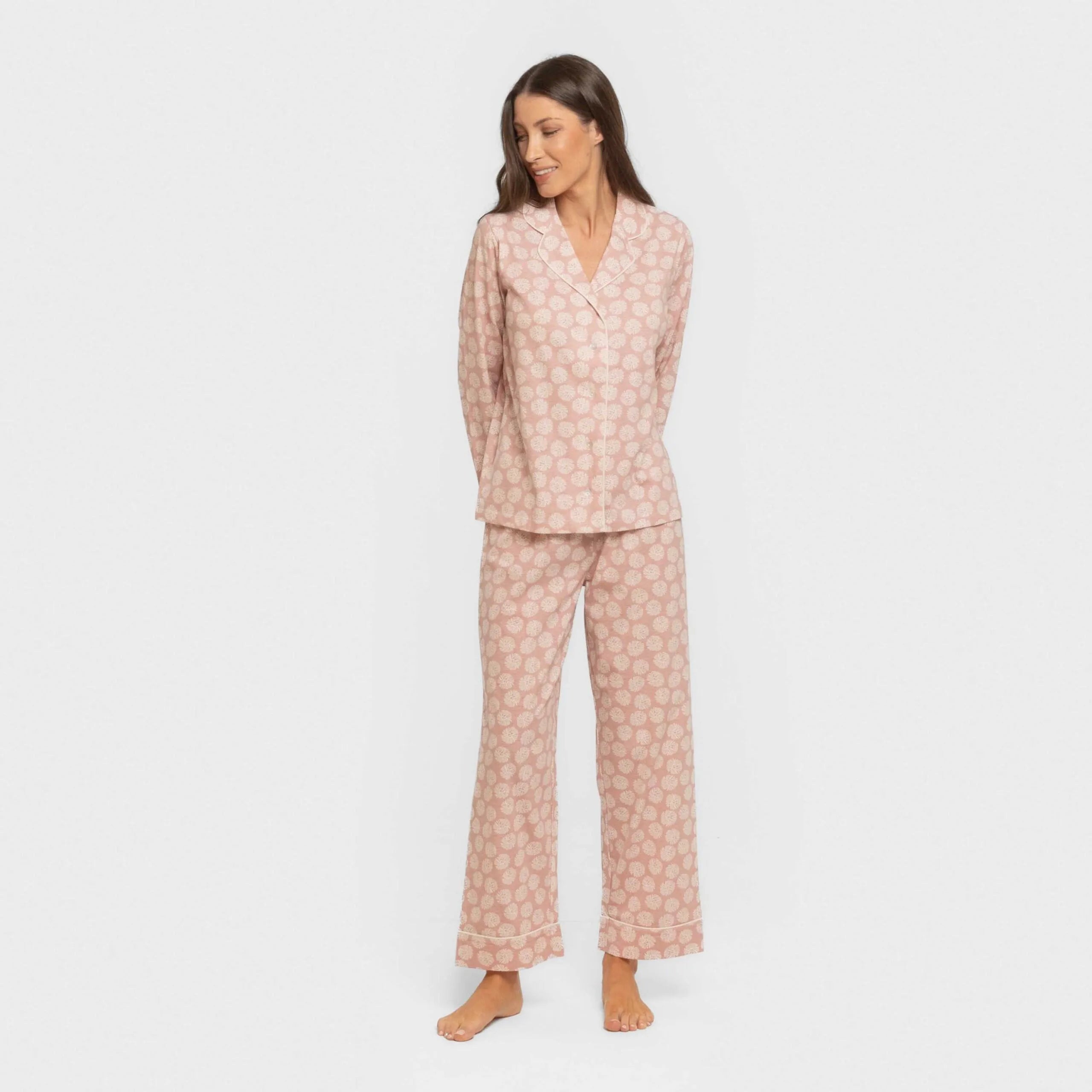 Pijama largo camisero algodón mujer Medusa rosa
