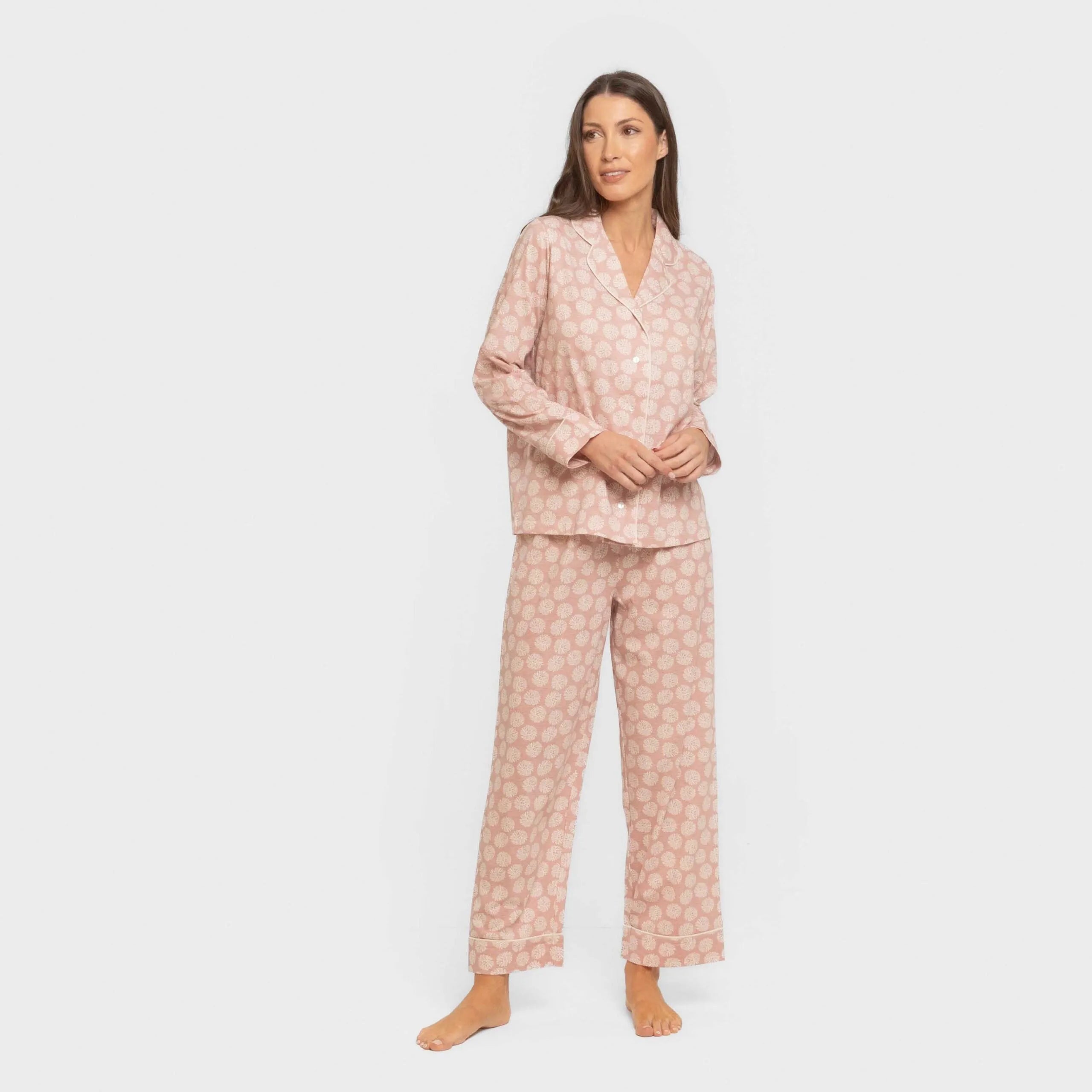 Pijama largo camisero algodón mujer Medusa rosa