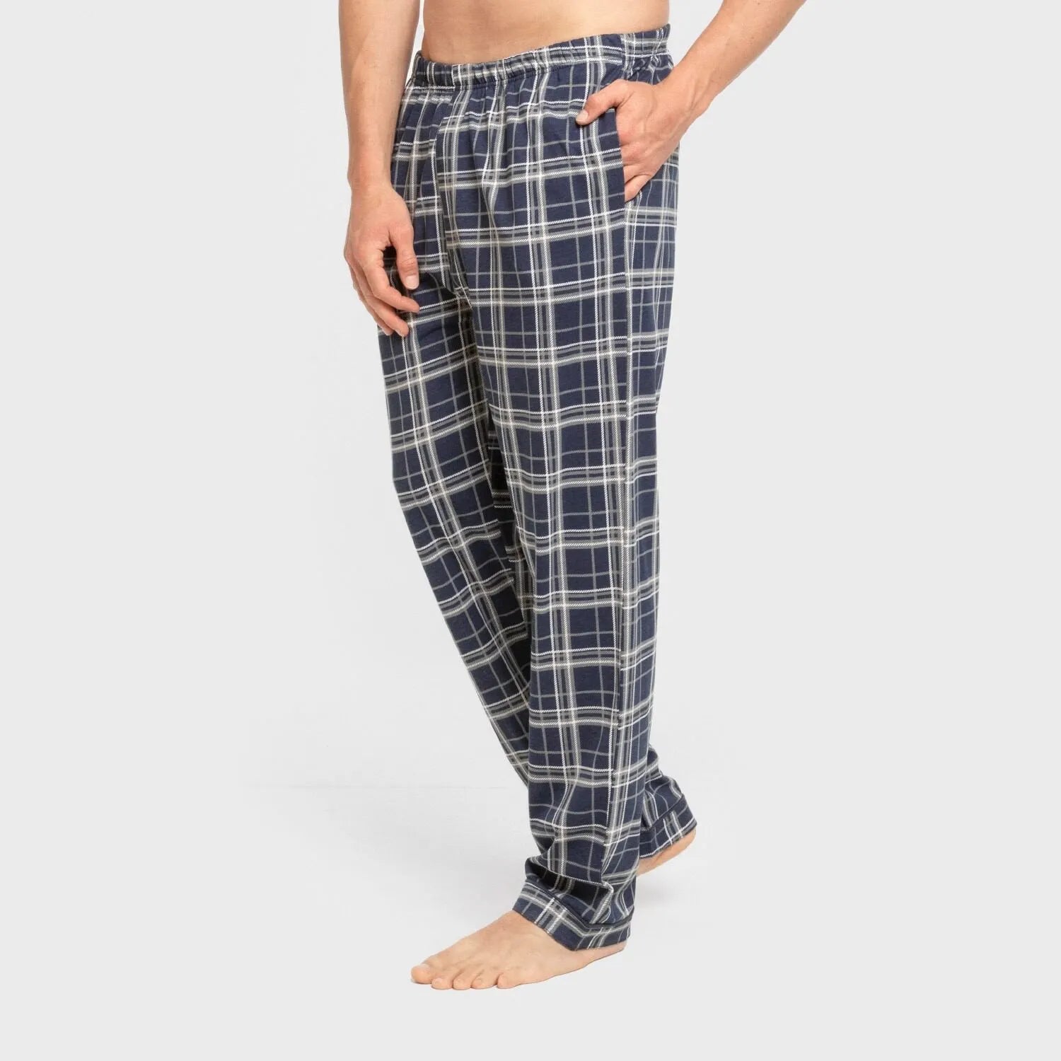 Pijama largo camisero algodón hombre Cuadro Brais azul