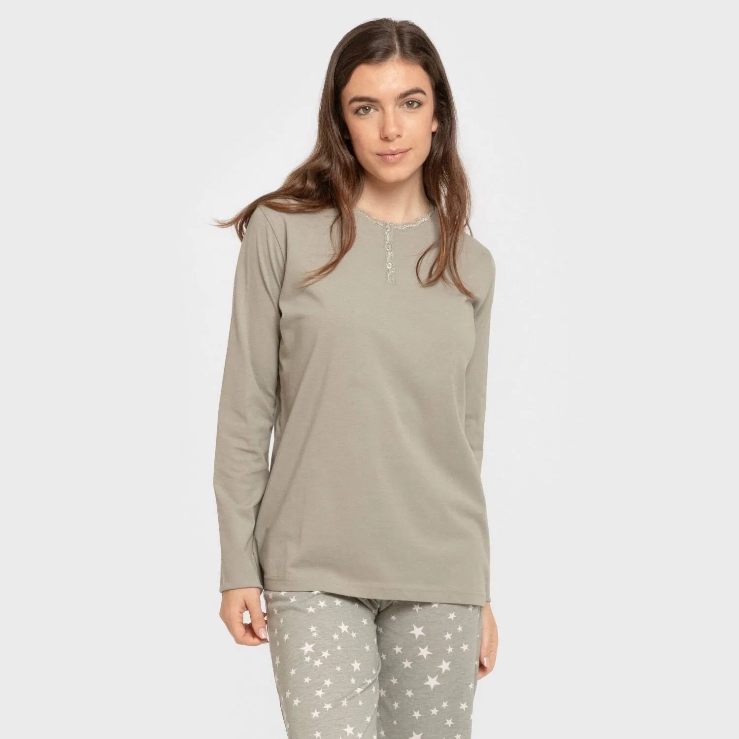 Pijama largo algodón Estrellita verde seco