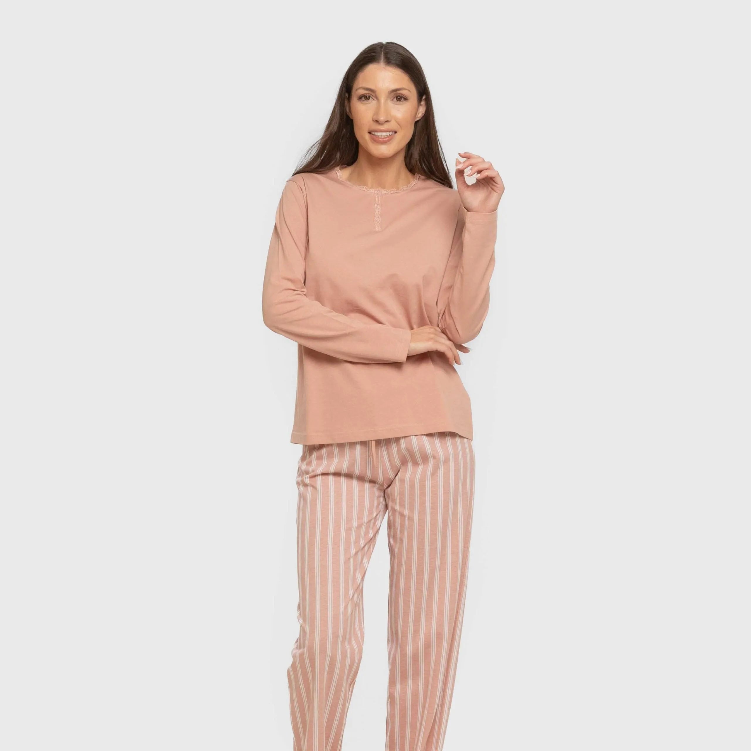 Pijama largo algodón Raya Marsella rosa keike