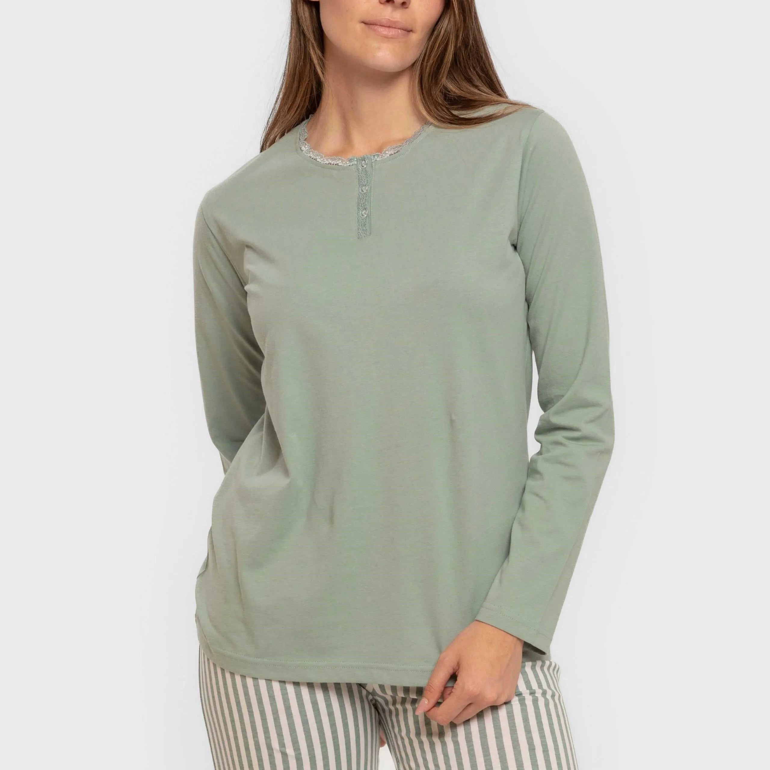 Pijama largo algodón Raya Kodac verde keike