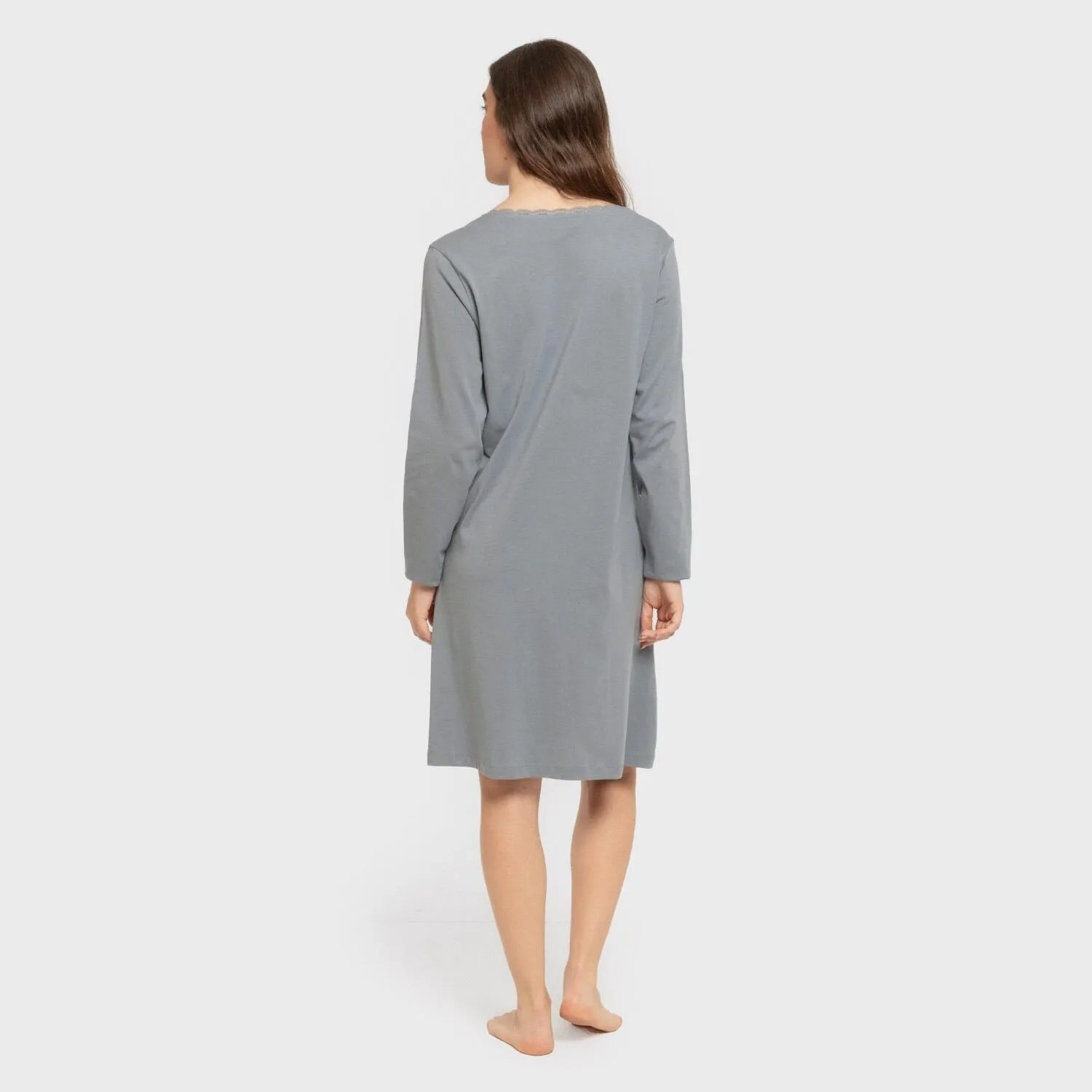 Camisón algodón manga larga encaje liso