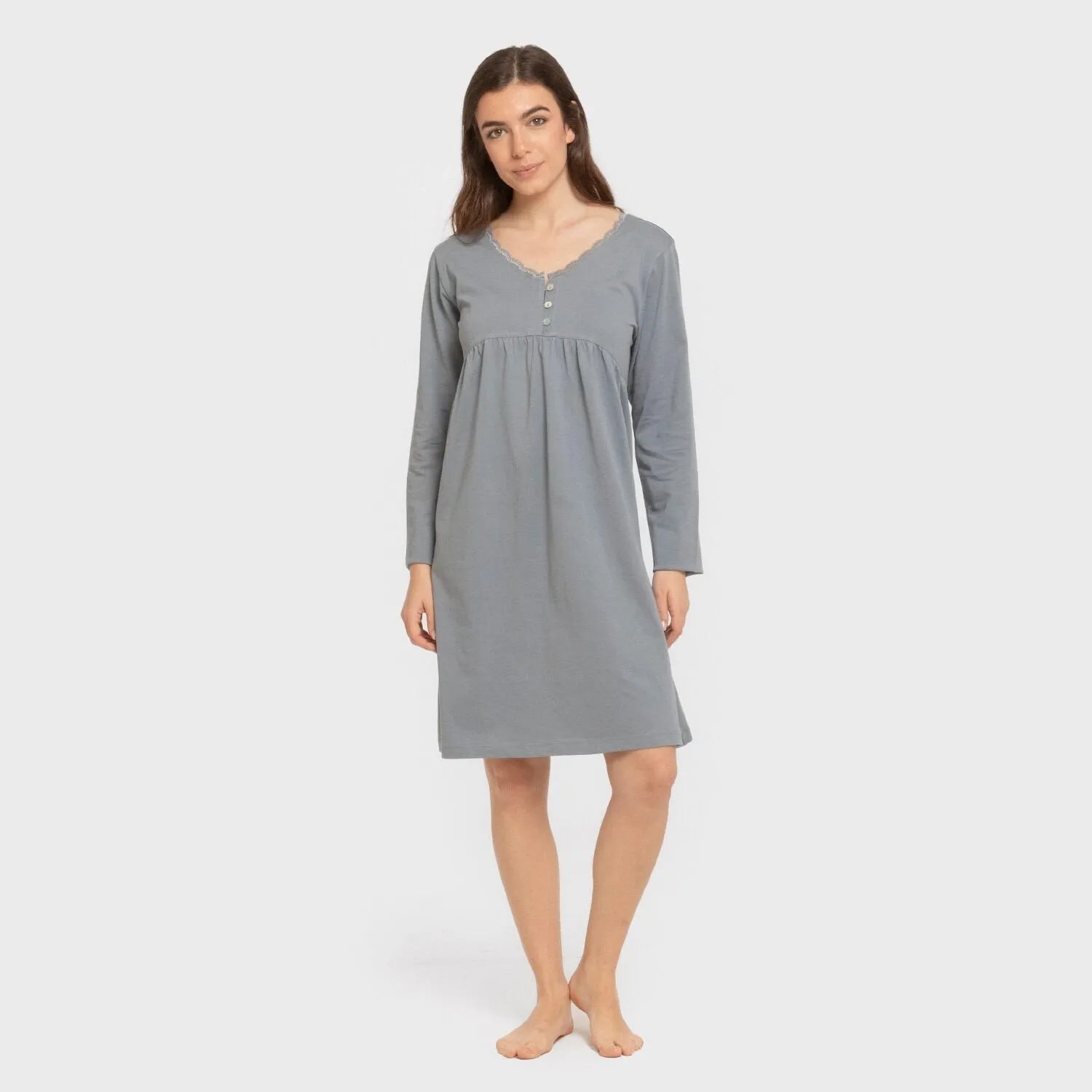 Camisón algodón manga larga encaje liso