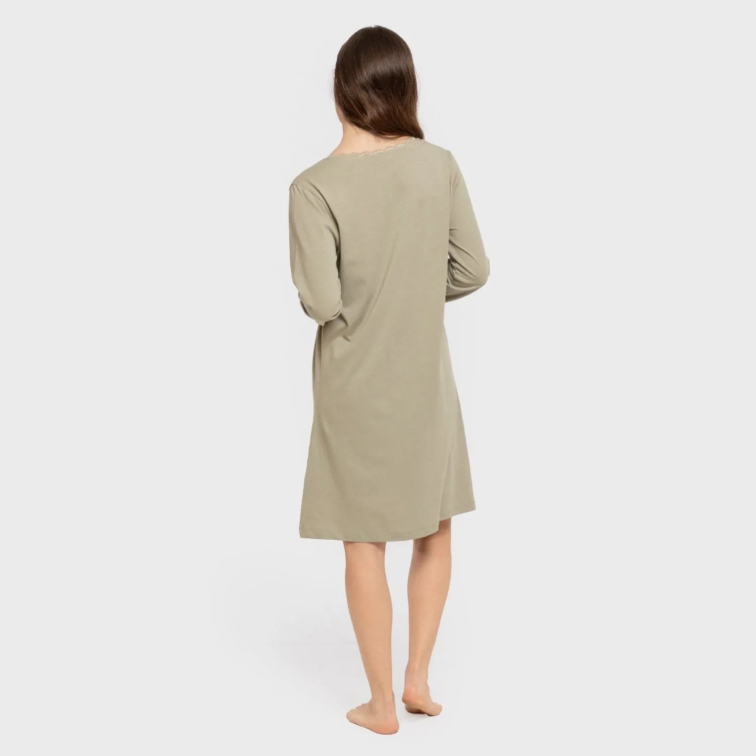 Camisón algodón manga larga encaje liso