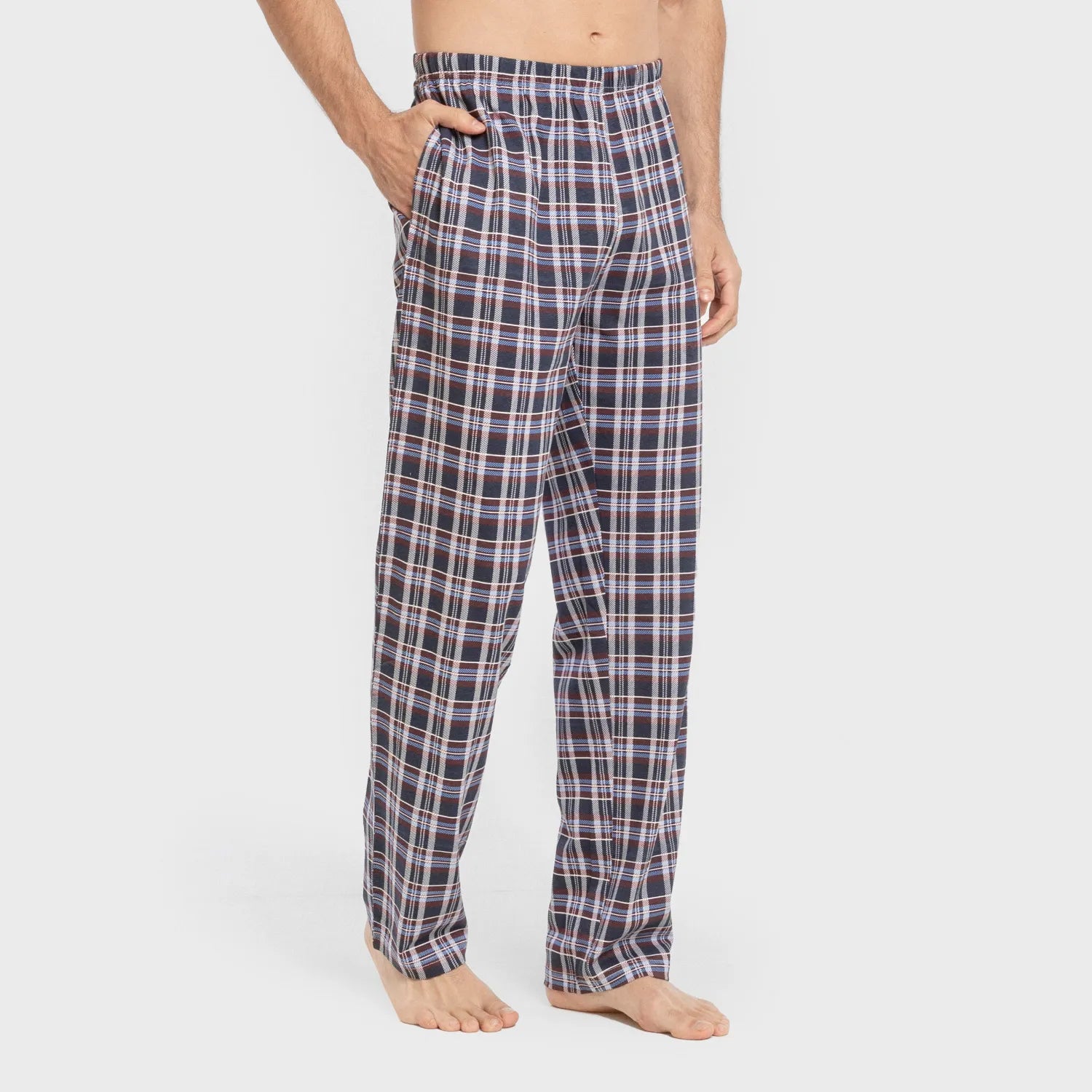 Pijama largo algodón hombre Cuadro Edison burdeos