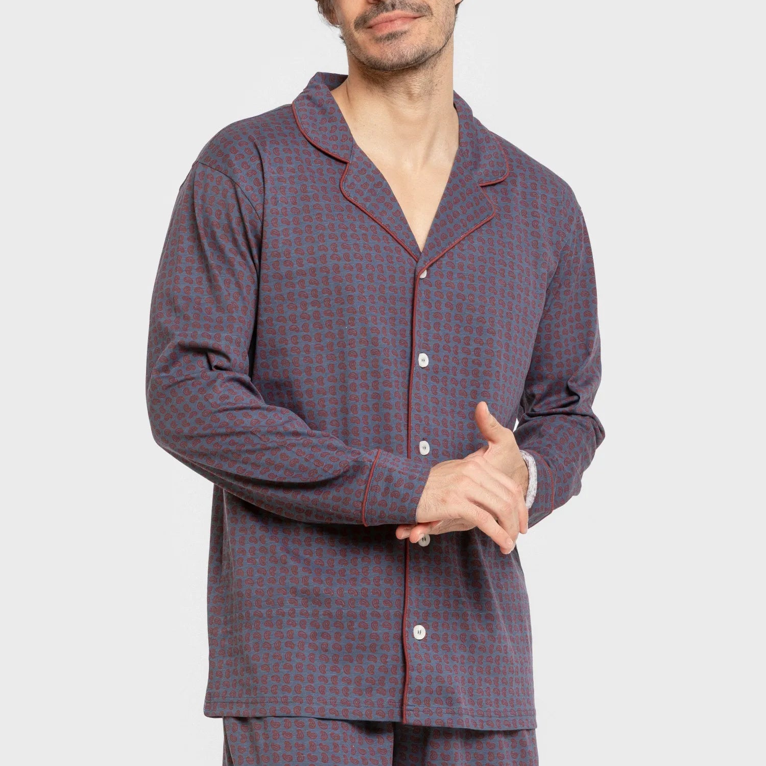 Pijama largo camisero algodón hombre Conde azul