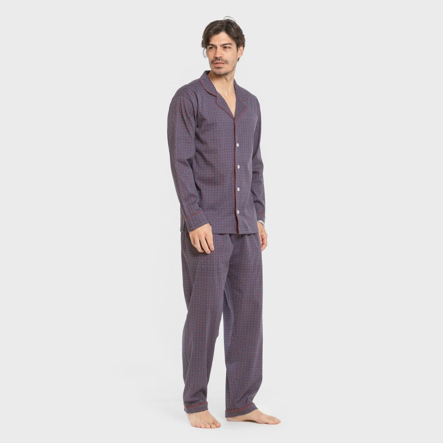 Pijama largo camisero algodón hombre Conde azul