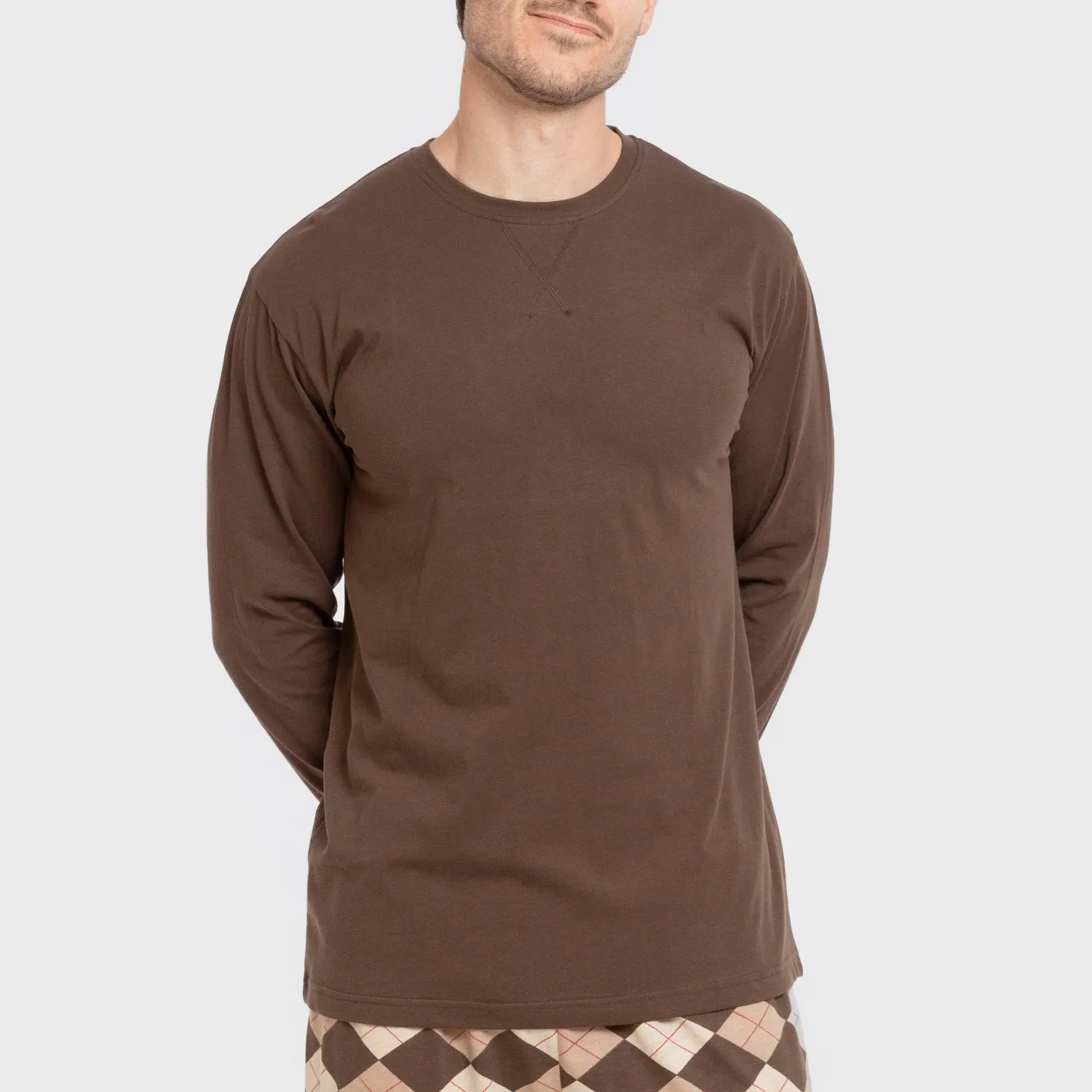 Pijama largo algodón hombre Olmo marrón oscuro mezcliyado