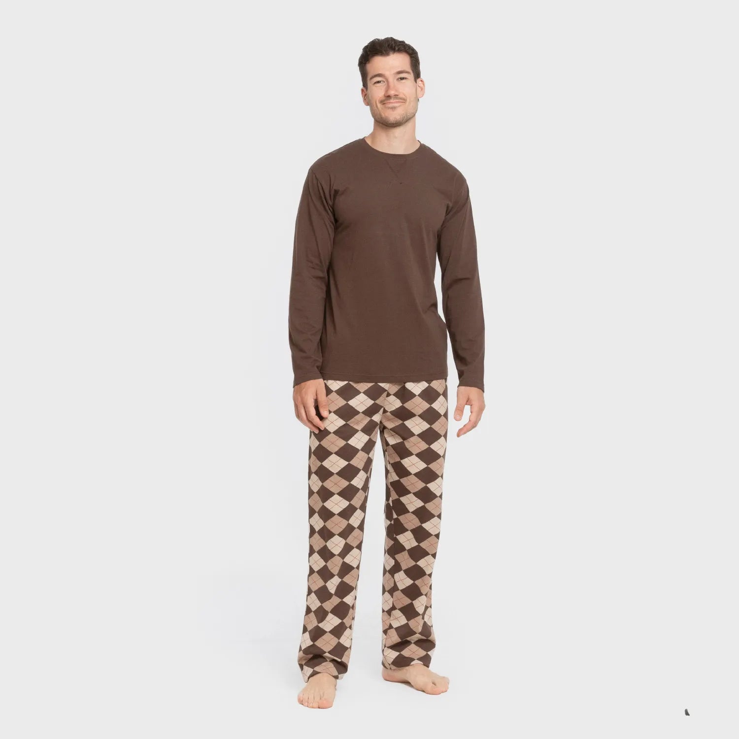 Pijama largo algodón hombre Olmo marrón oscuro mezcliyado