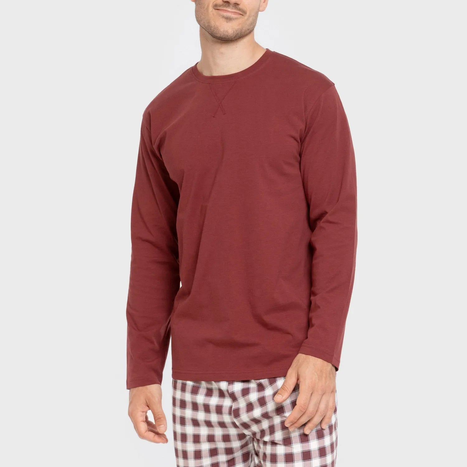Pijama largo algodón hombre Cuadro Gustavo burdeos