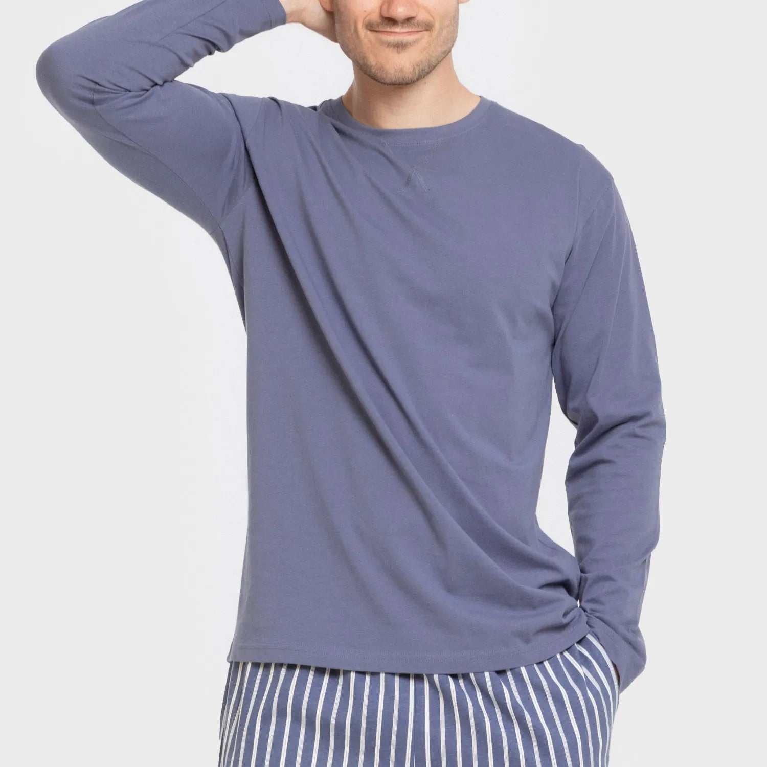 Pijama largo algodón hombre Raya Fernando azul