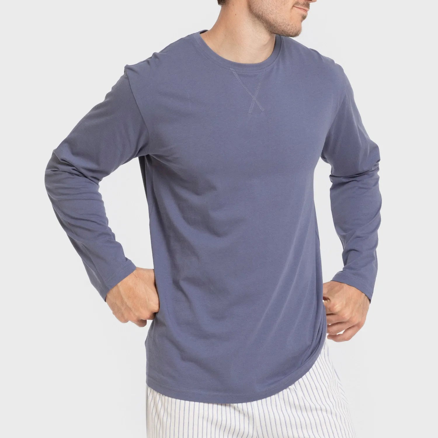 Pijama largo algodón hombre Raya Fandi azul