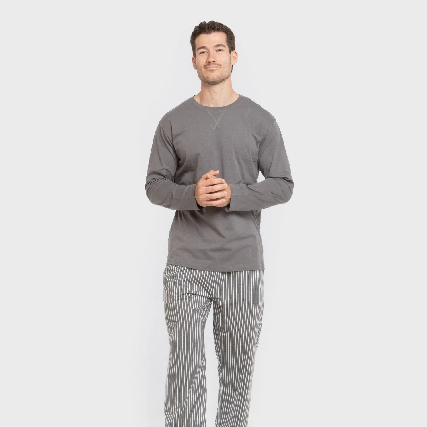 Pijama largo algodón hombre Raya Hercules gris