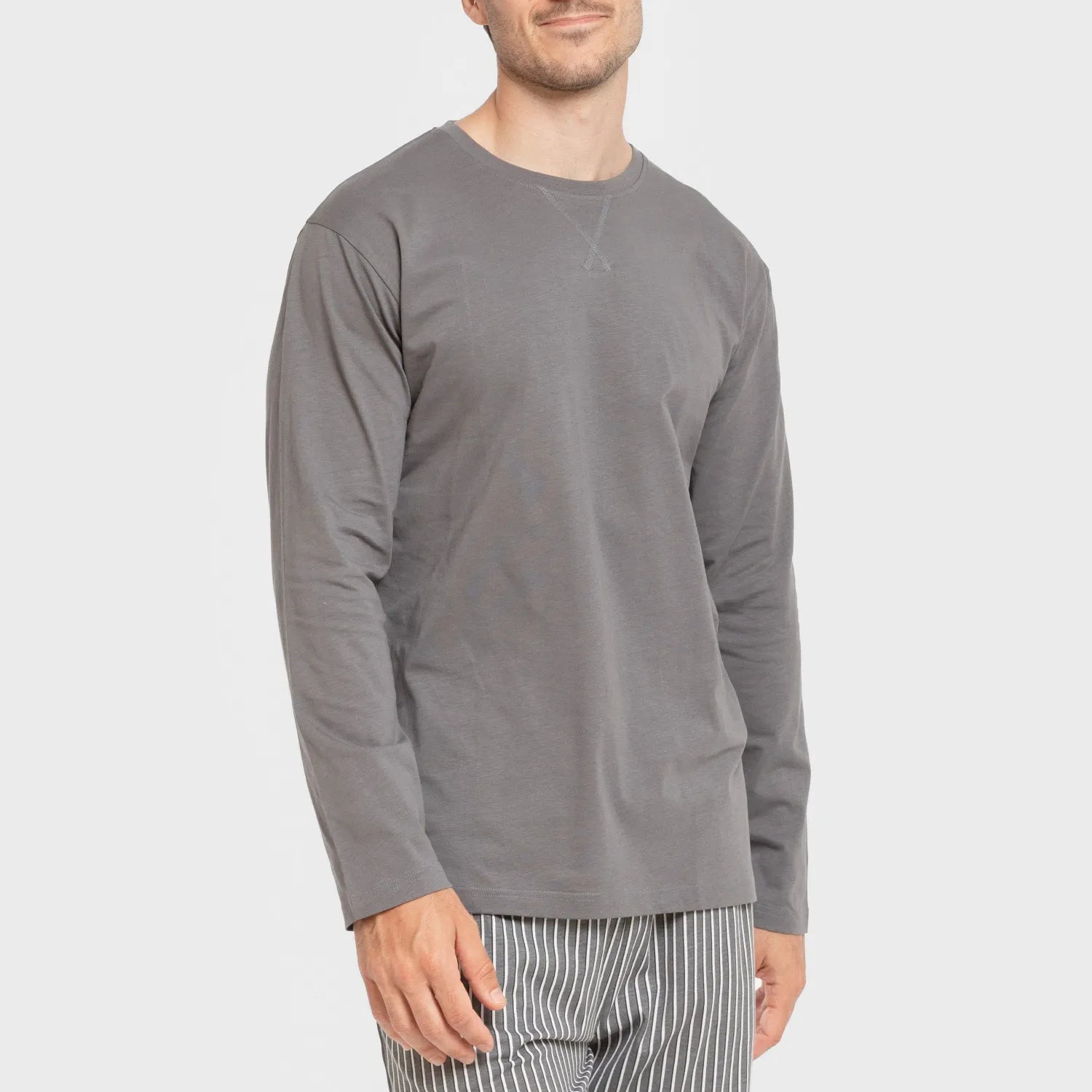 Pijama largo algodón hombre Raya Hercules gris