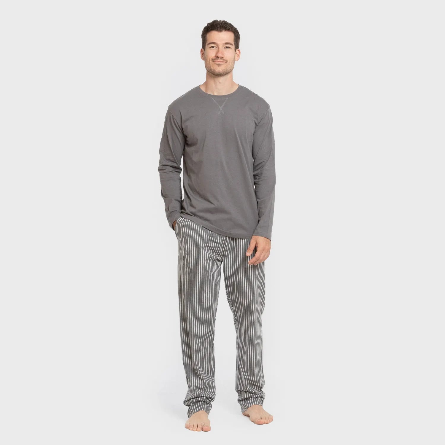 Pijama largo algodón hombre Raya Hercules gris