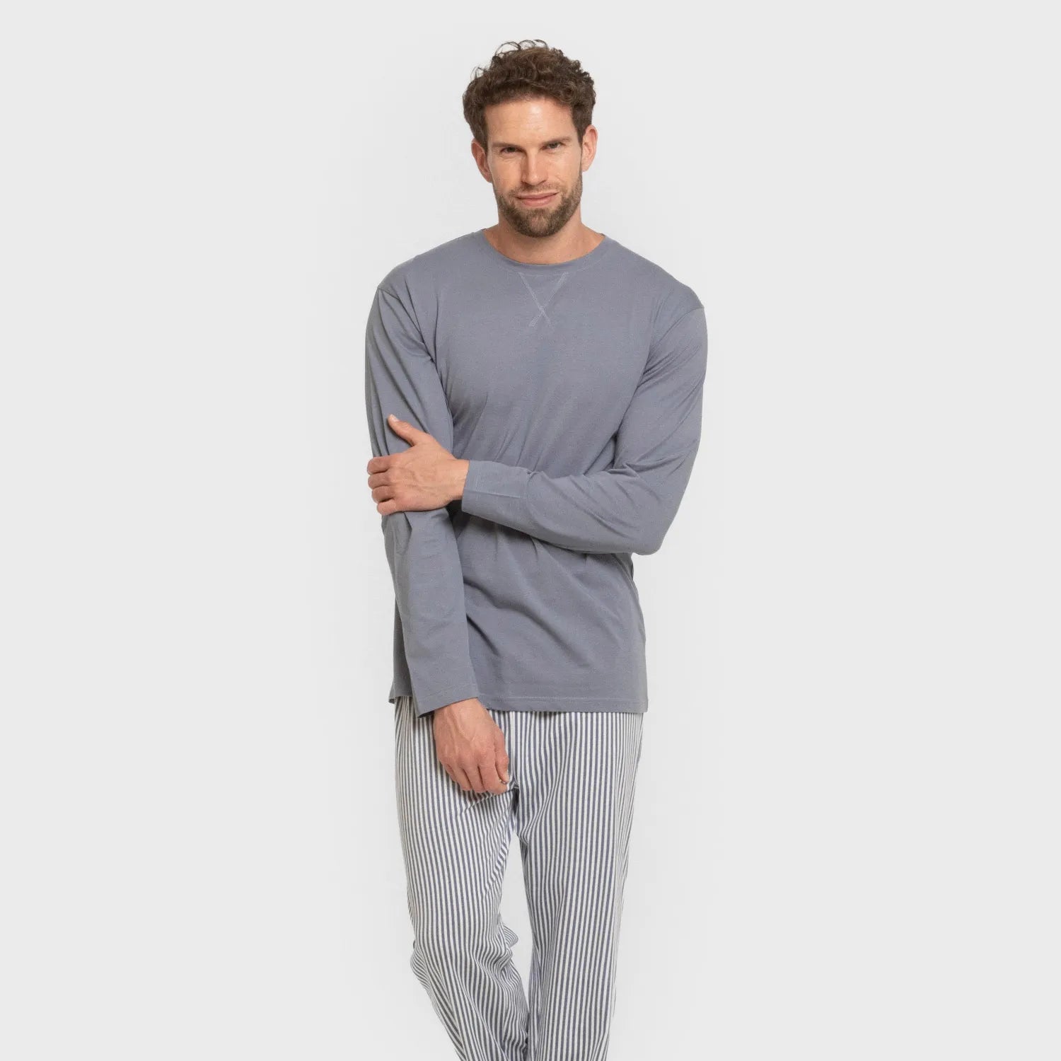 Pijama largo algodón hombre Raya Santi indigo