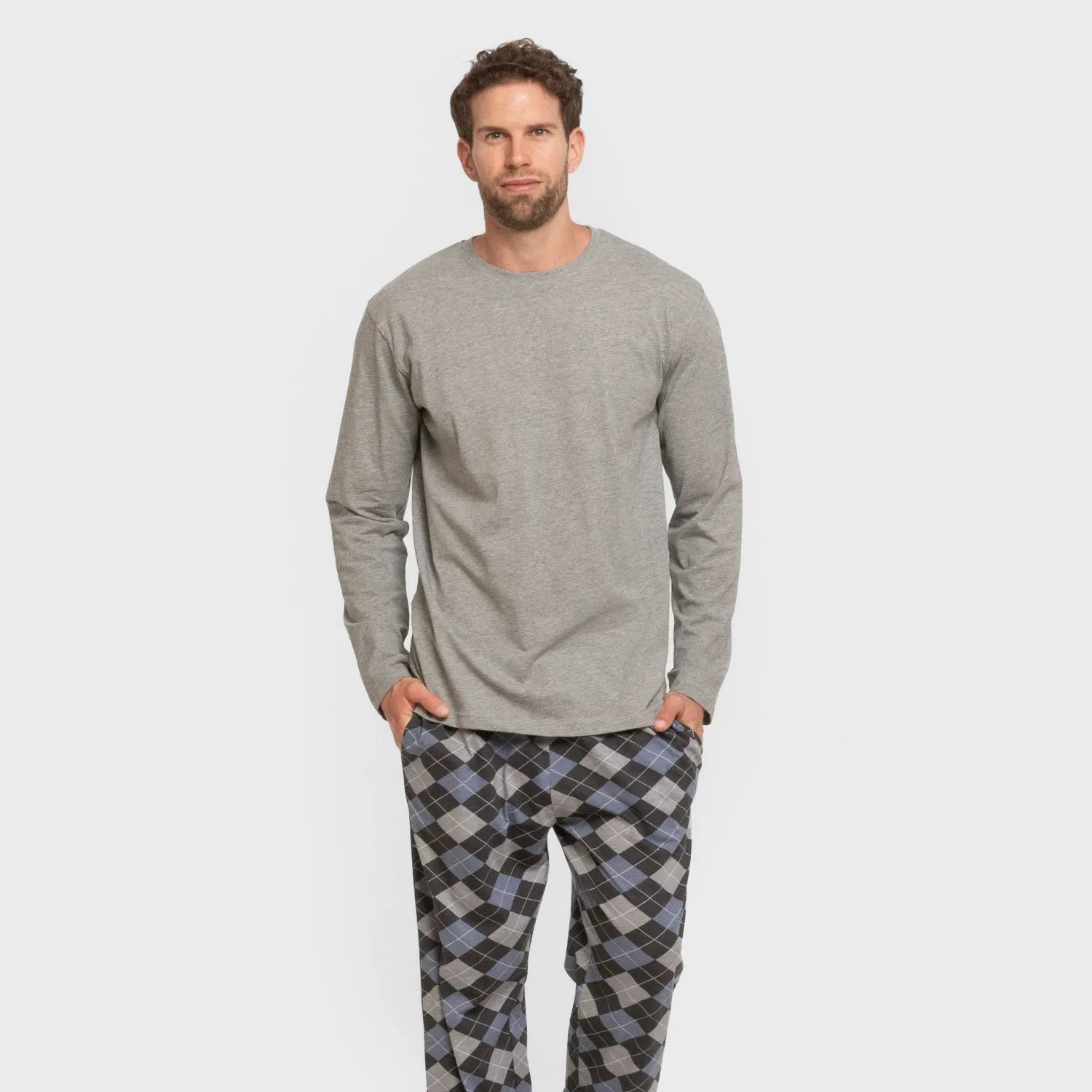 Pijama largo algodón hombre Olmo gris mezcliyado
