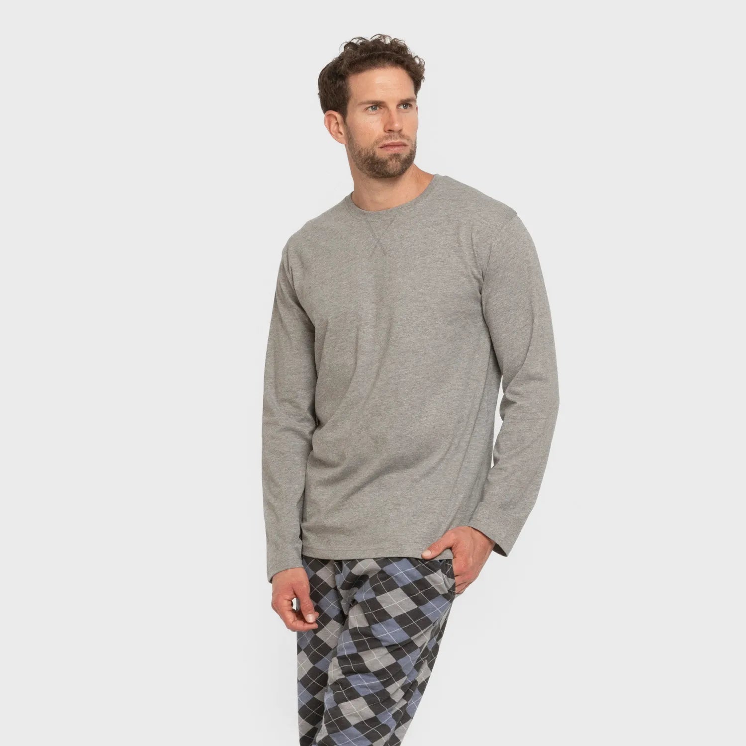 Pijama largo algodón hombre Olmo gris mezcliyado
