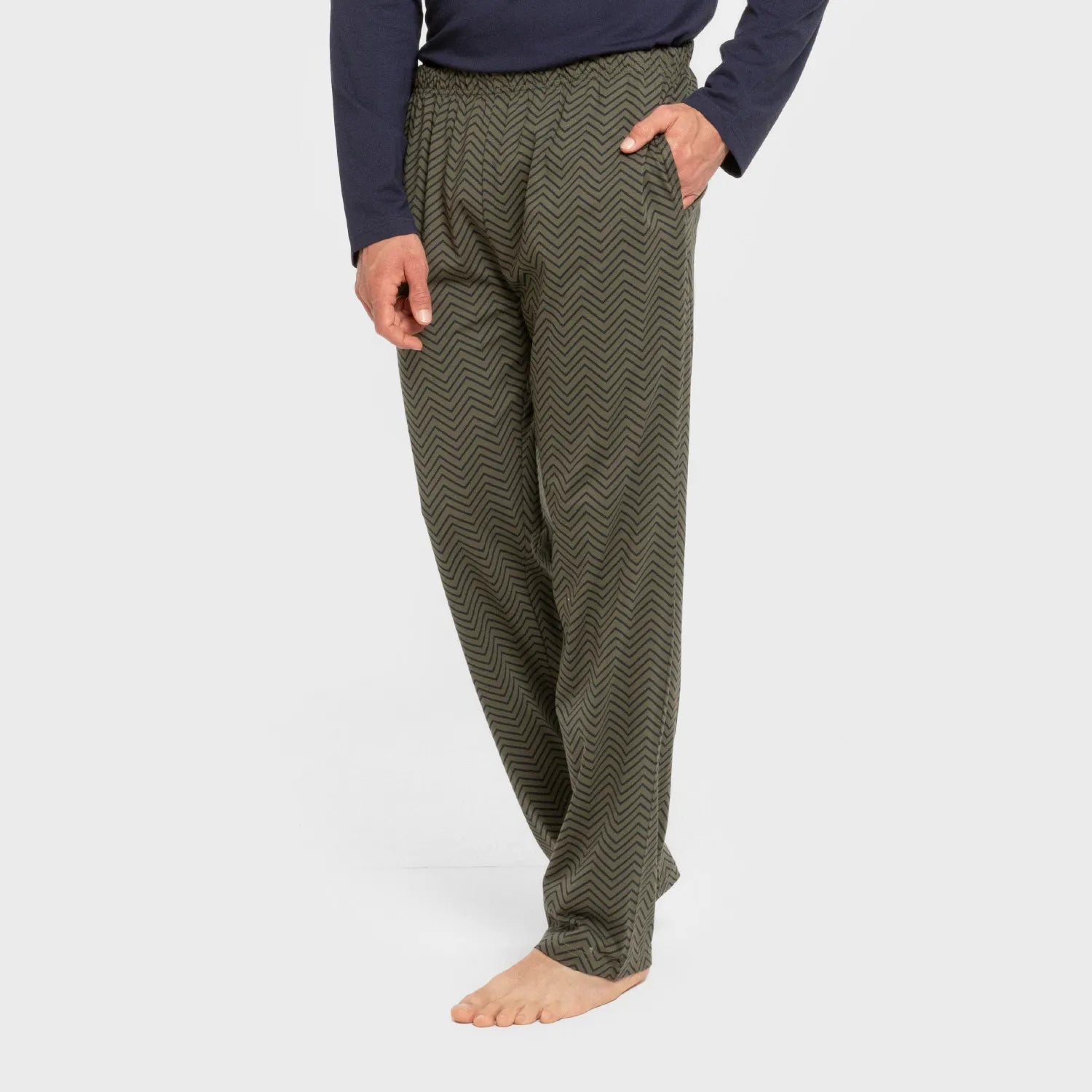 Pijama largo algodón hombre Miquelle verde caceria