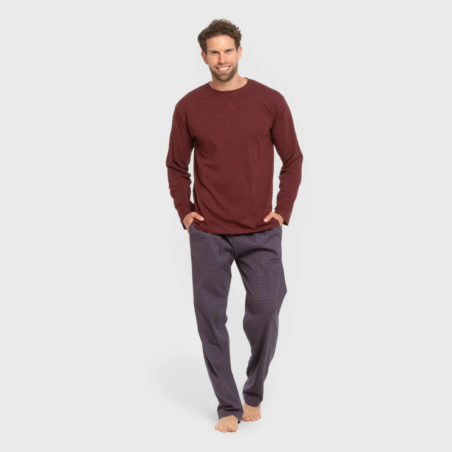 Pijama largo algodón hombre Harry burdeos