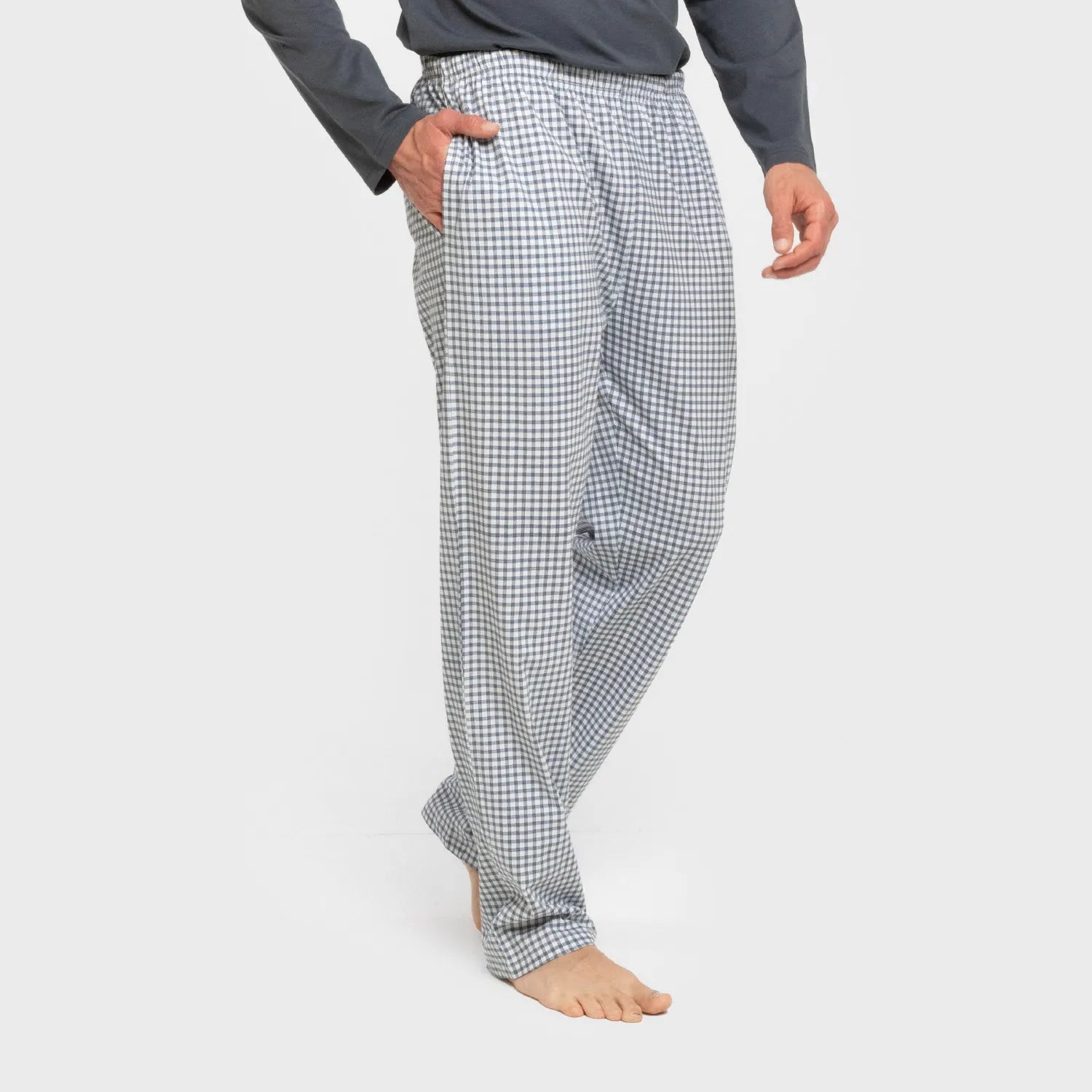 Pijama largo algodón hombre Cuadro Edmund azul